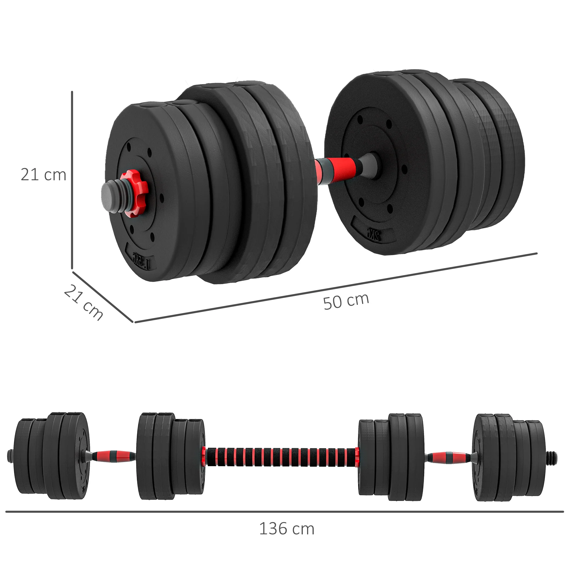 HOMCOM 30kg/20kg Adjustable 2 IN 1 Barbell Dumbbells Weight Set For Body Fitness - Image 5
