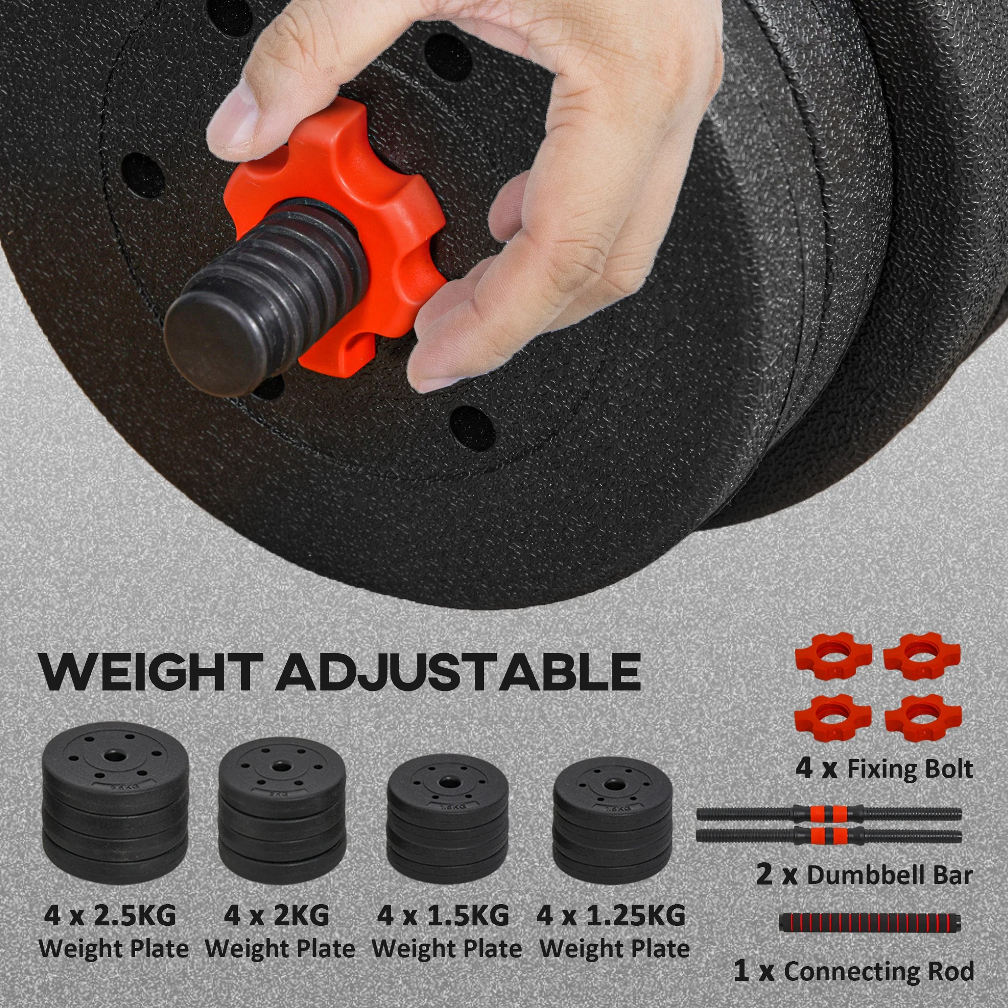 HOMCOM 30kg/20kg Adjustable 2 IN 1 Barbell Dumbbells Weight Set For Body Fitness - Image 6