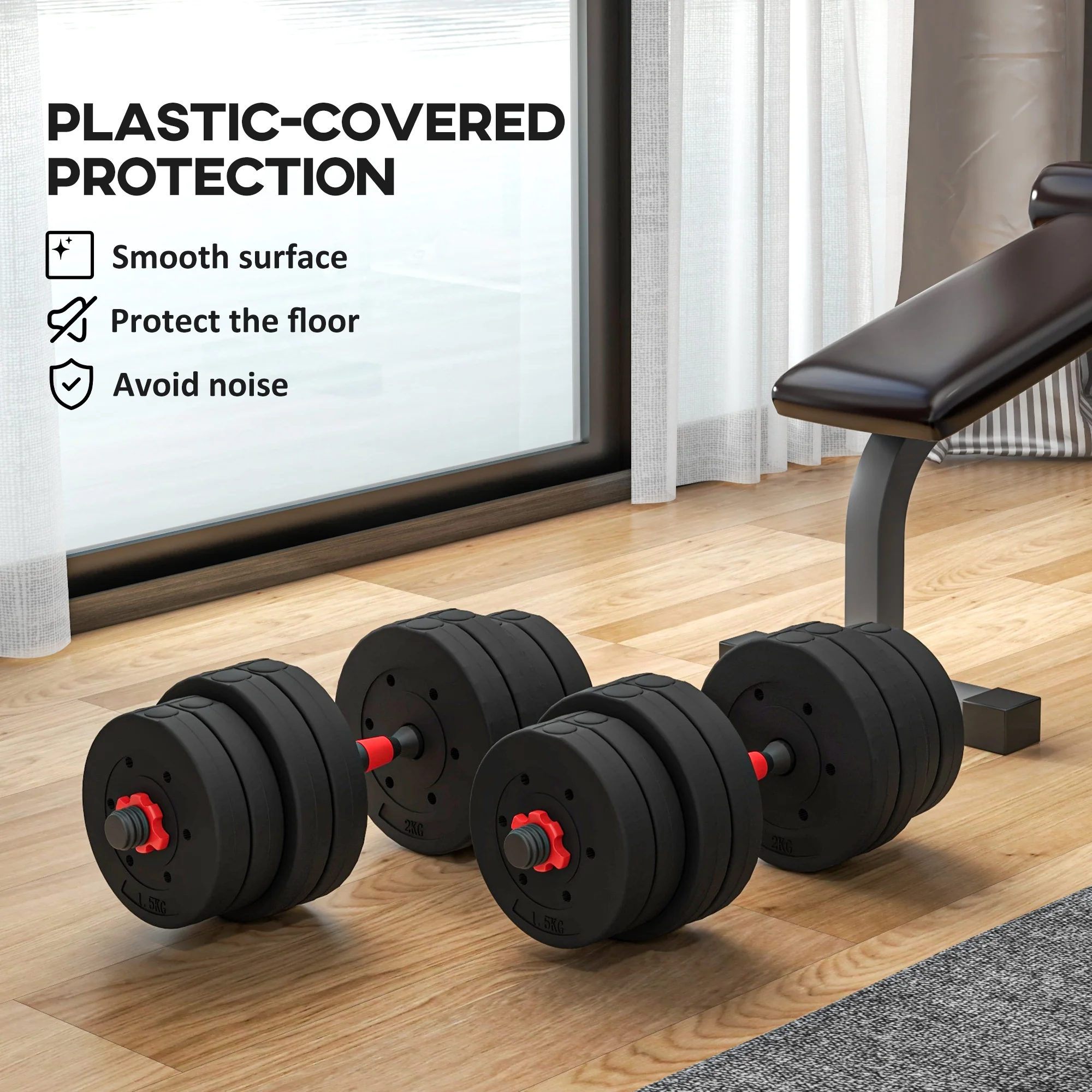 HOMCOM 30kg/20kg Adjustable 2 IN 1 Barbell Dumbbells Weight Set For Body Fitness - Image 7