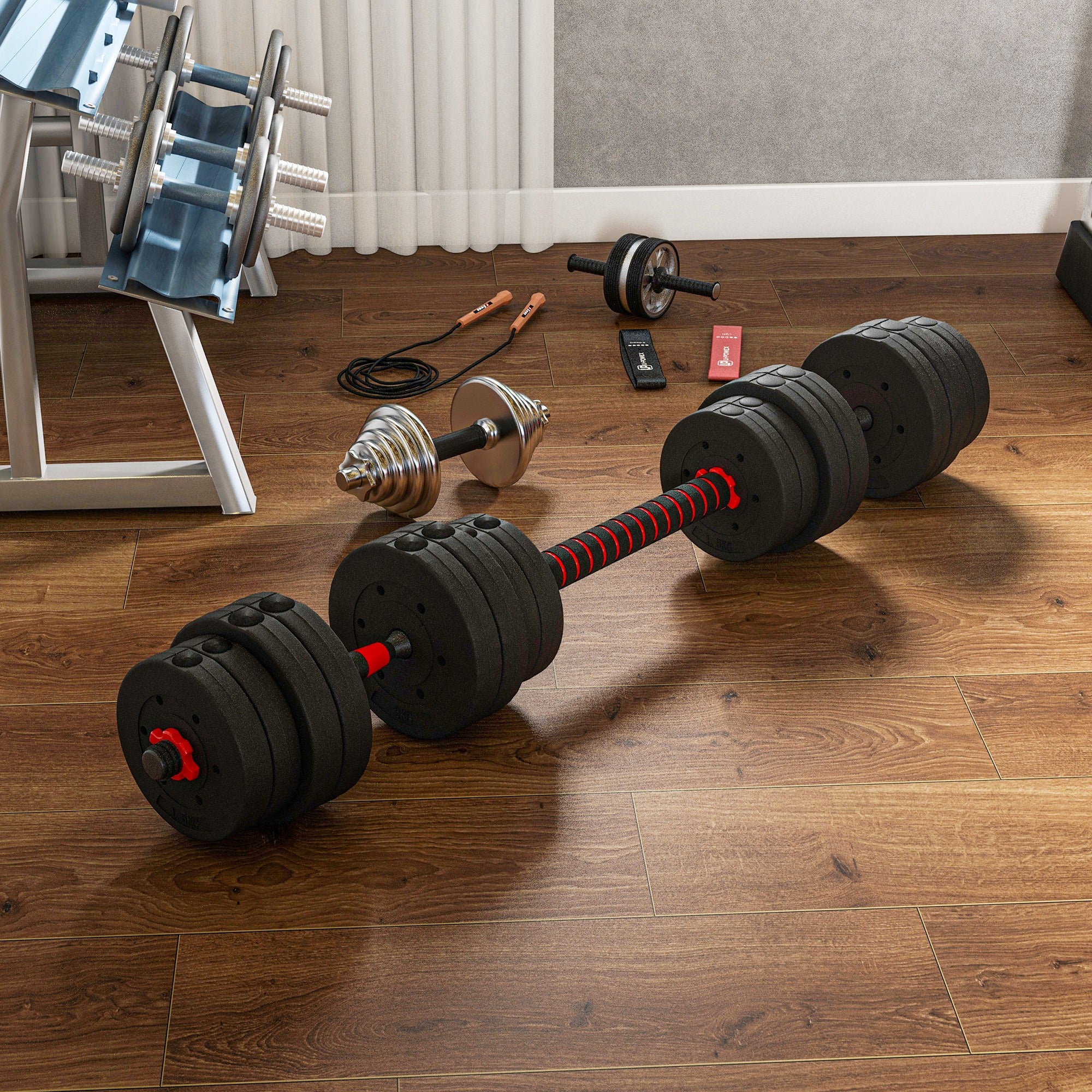 HOMCOM 30kg/20kg Adjustable 2 IN 1 Barbell Dumbbells Weight Set For Body Fitness - Image 8
