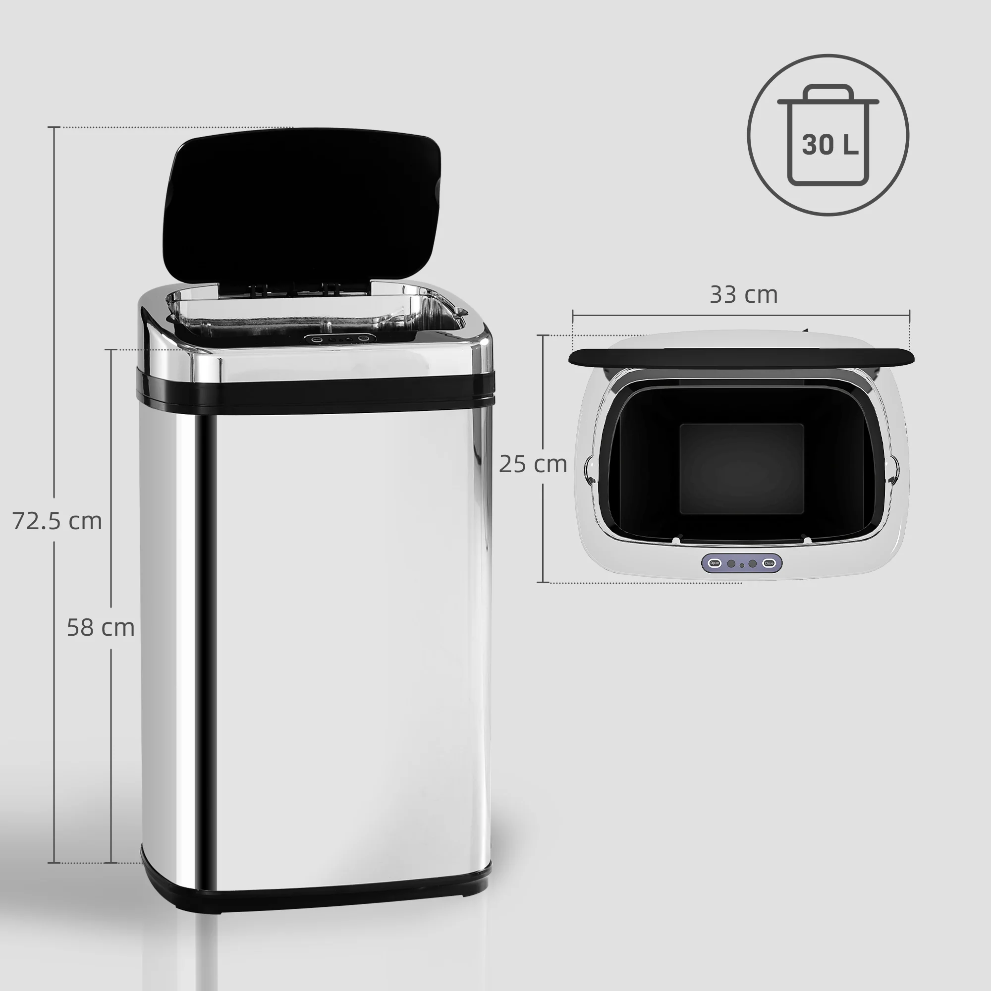 HOMCOM 30L Automatic Silver Kitchen Bin With Lid And Infrared Motion Sensor - Image 6