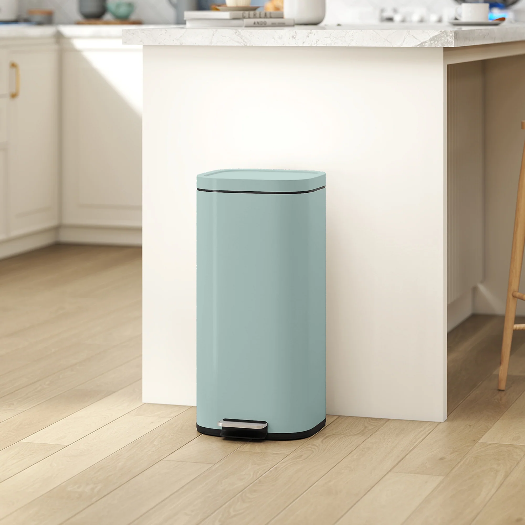 HOMCOM 30L Kitchen Bin, Pedal Bin with Lid, Removable Inner Bucket, Green - Image 2