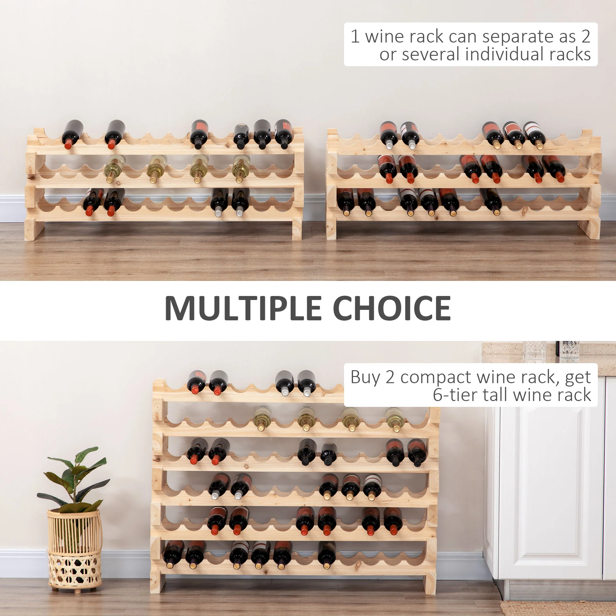 HOMCOM 36 Bottle Shelf Wine Rack Holder Standing Holds Storage Fir Wood Cellar - Image 3