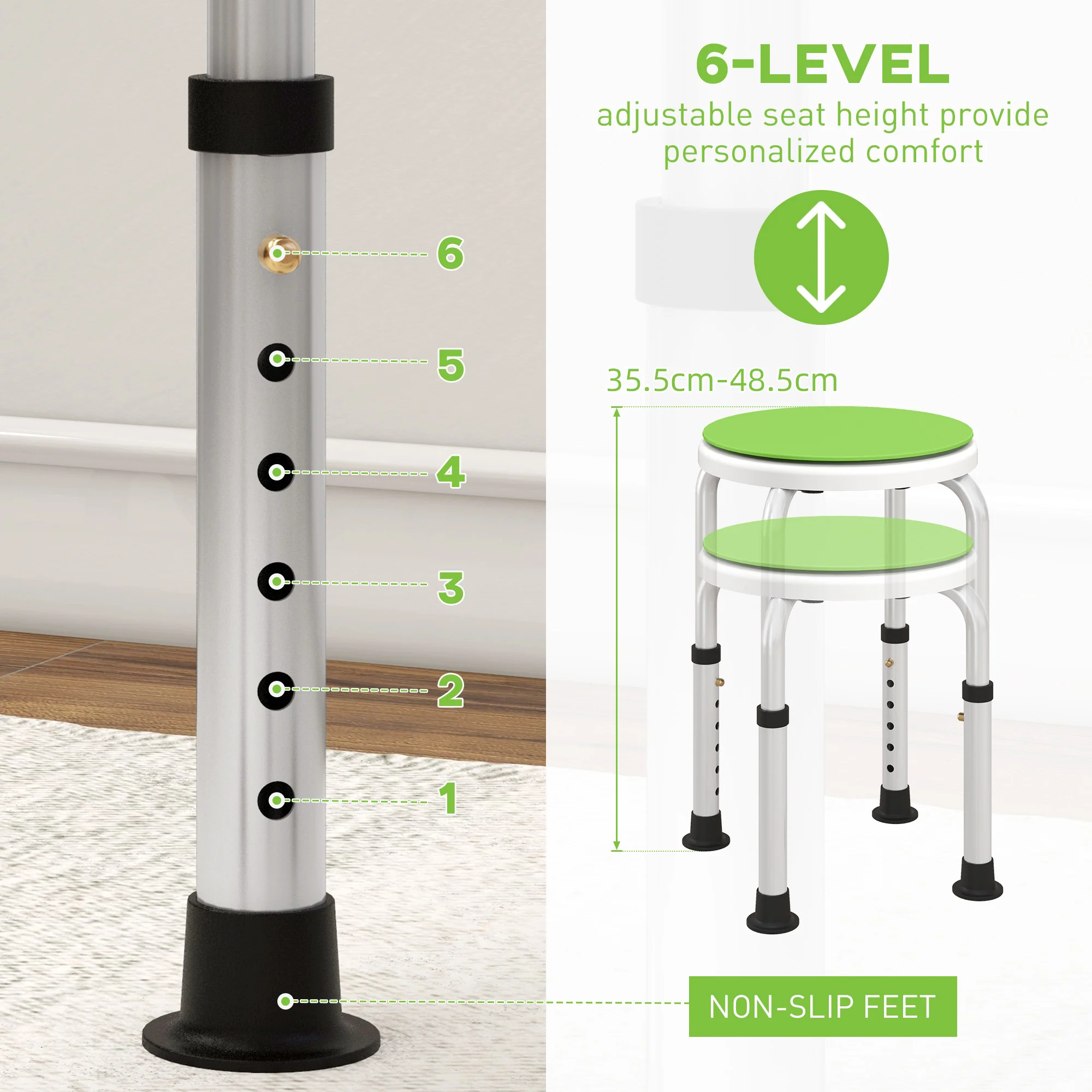 HOMCOM 360 Degree Swivel Shower Stool W/ Non-Slip Feet For Disabled Green - Image 3