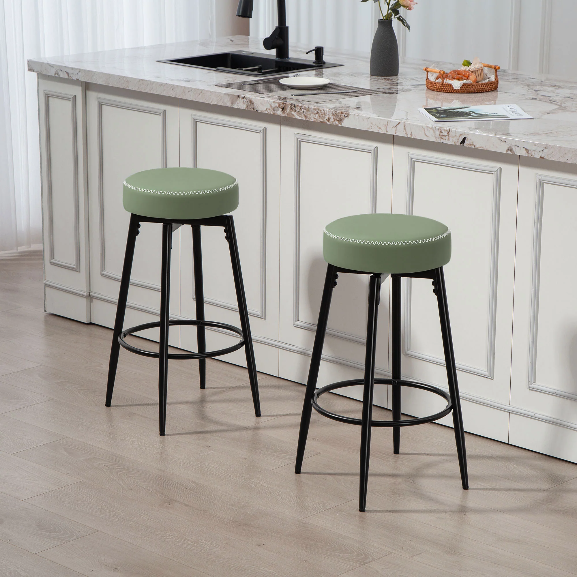 HOMCOM 360° Swivel Bar Stools Set Of 2, PU Leather Barstools With Footrest - Image 11