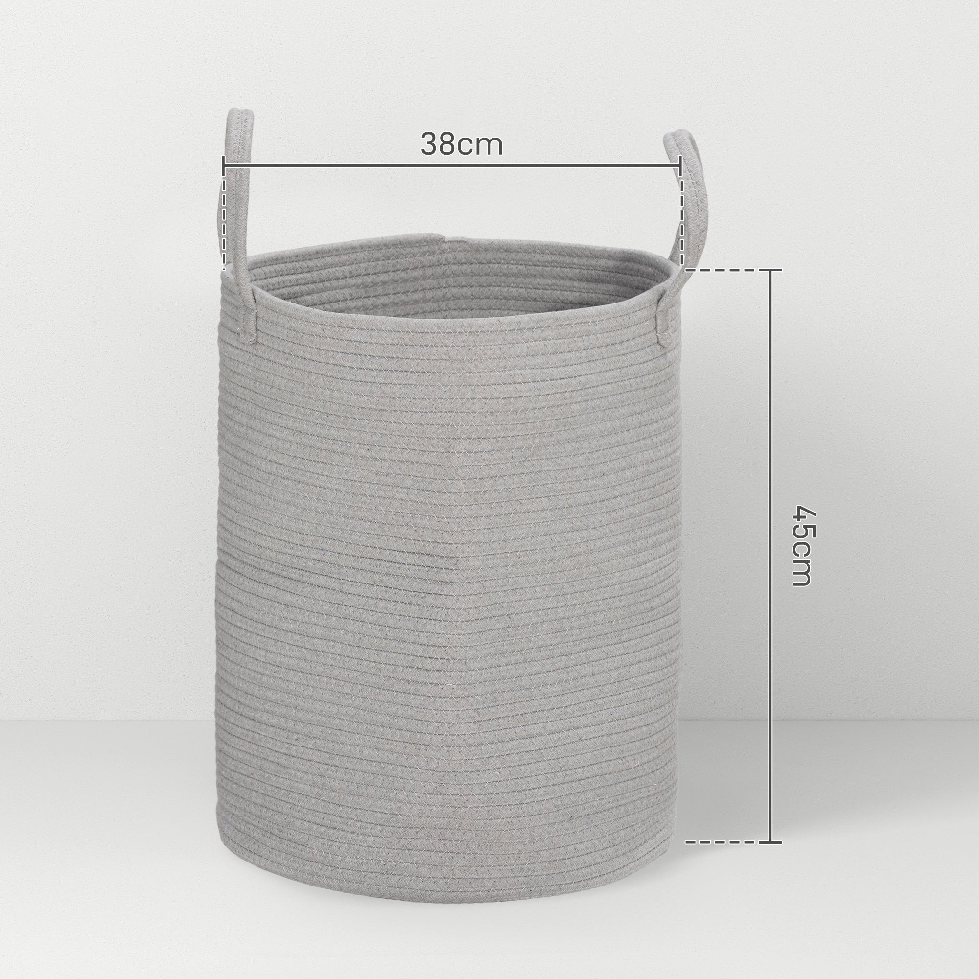 HOMCOM 36L Cotton Rope Laundry Basket With Handles For Pillows Clothes Grey/Cream - Image 5