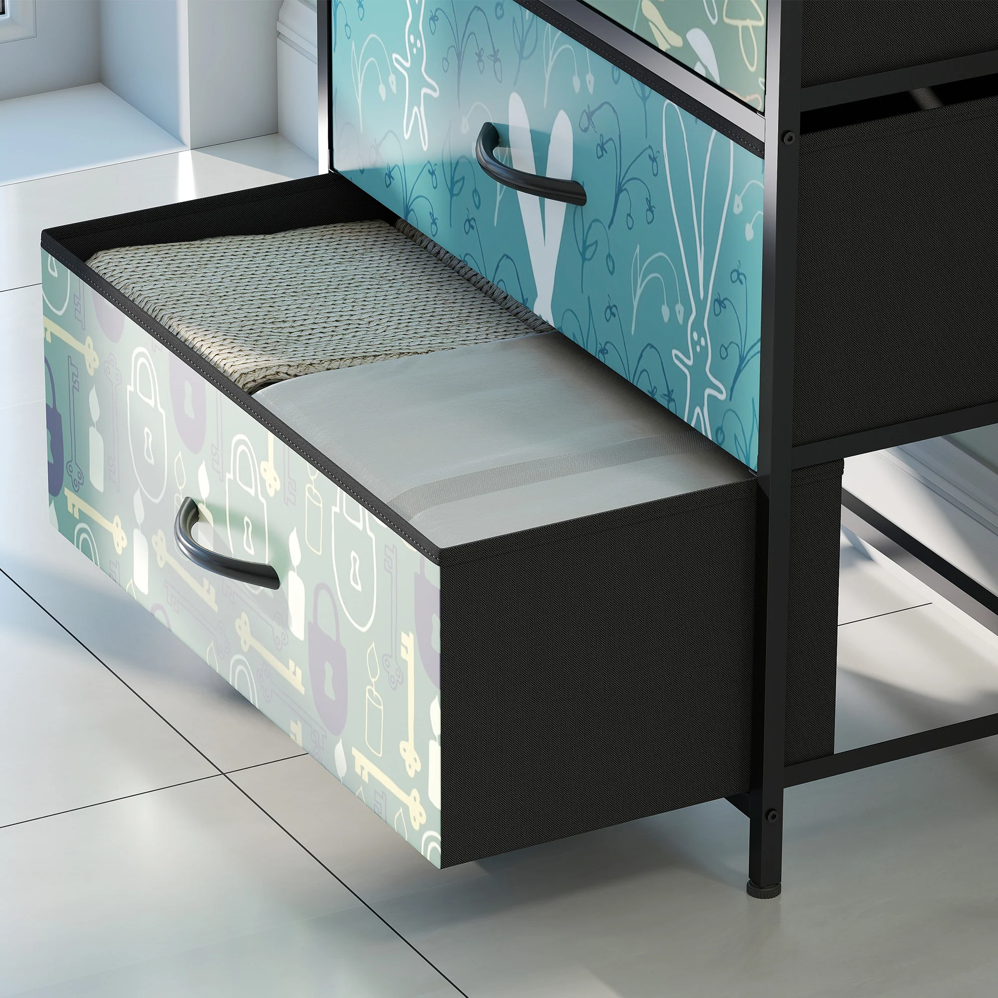 HOMCOM 4-Drawer Chest Of Drawers Fabric Dresser With Open Shelf - Image 9