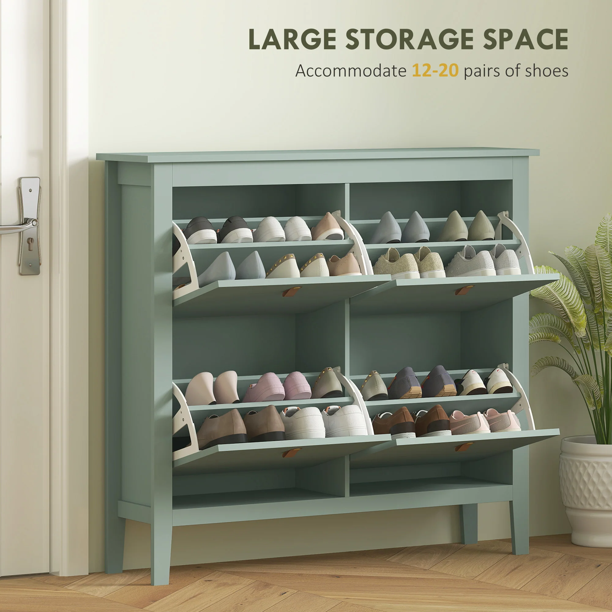 HOMCOM 4 Drawer Shoe Cabinet with Flip Doors for Hallway, Entryway, Green - Image 3