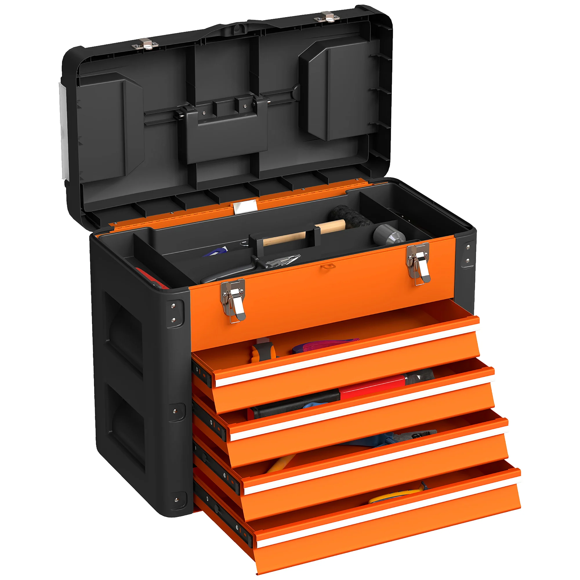 HOMCOM 4 Drawers Large Tool Box, Steel Toolbox With Handle