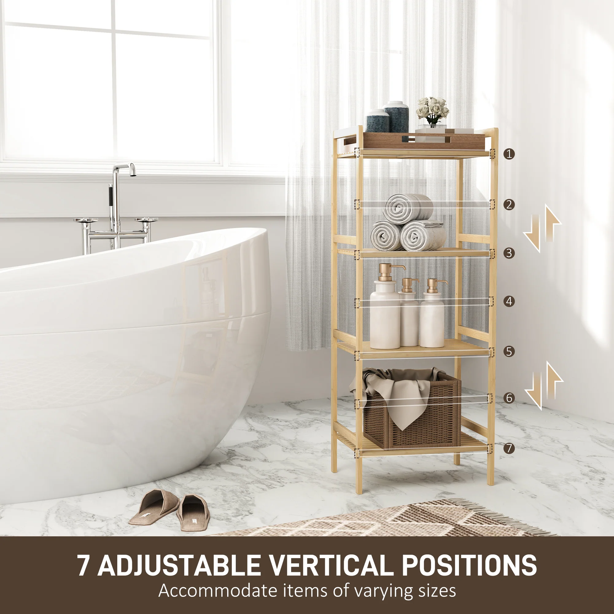HOMCOM 4-Tier Bamboo Bathroom Storage Shelf with Adjustable Rack - Image 4