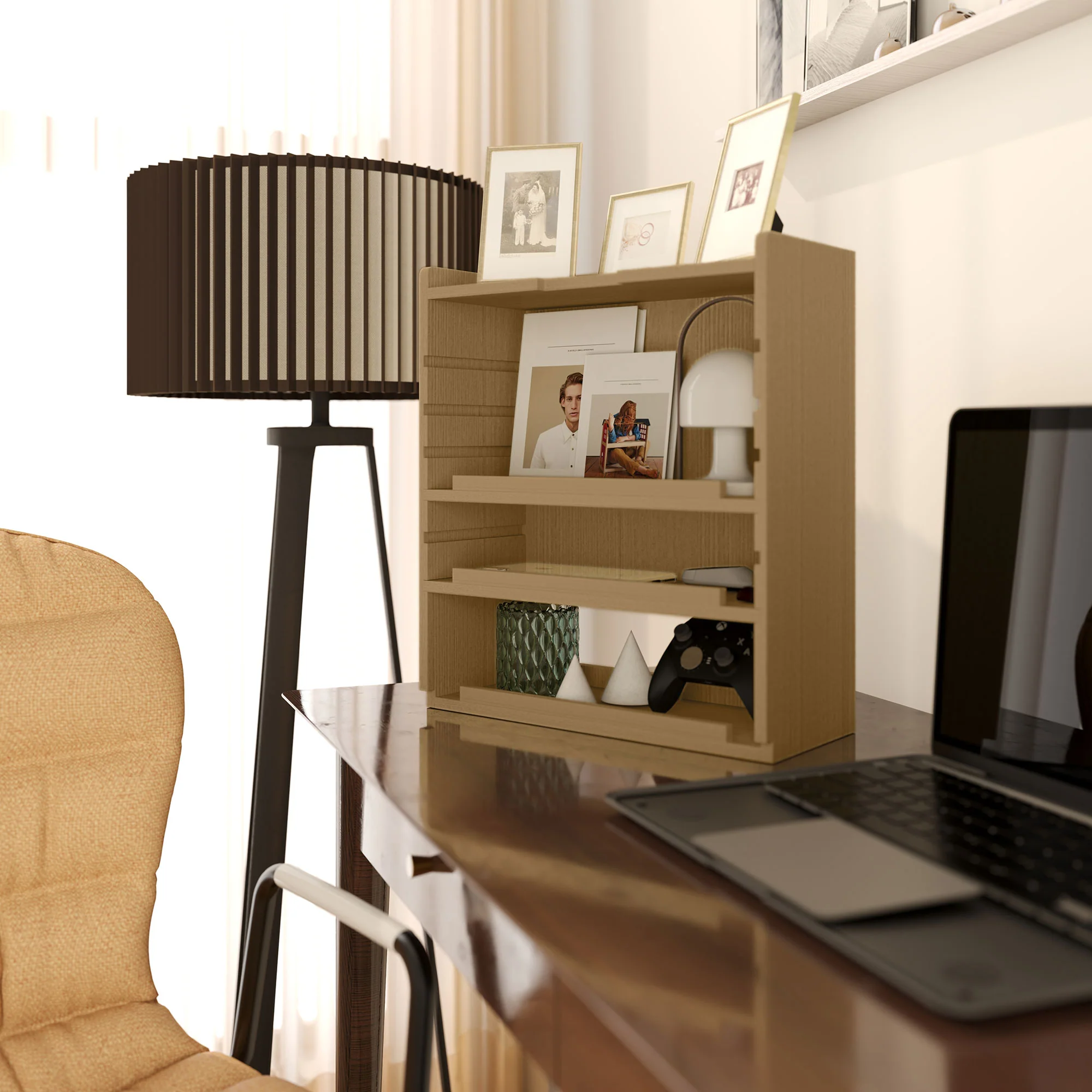 HOMCOM 4-Tier Desktop Organiser With Cable Management For Stationery - Oak/Dark Brown - Image 8