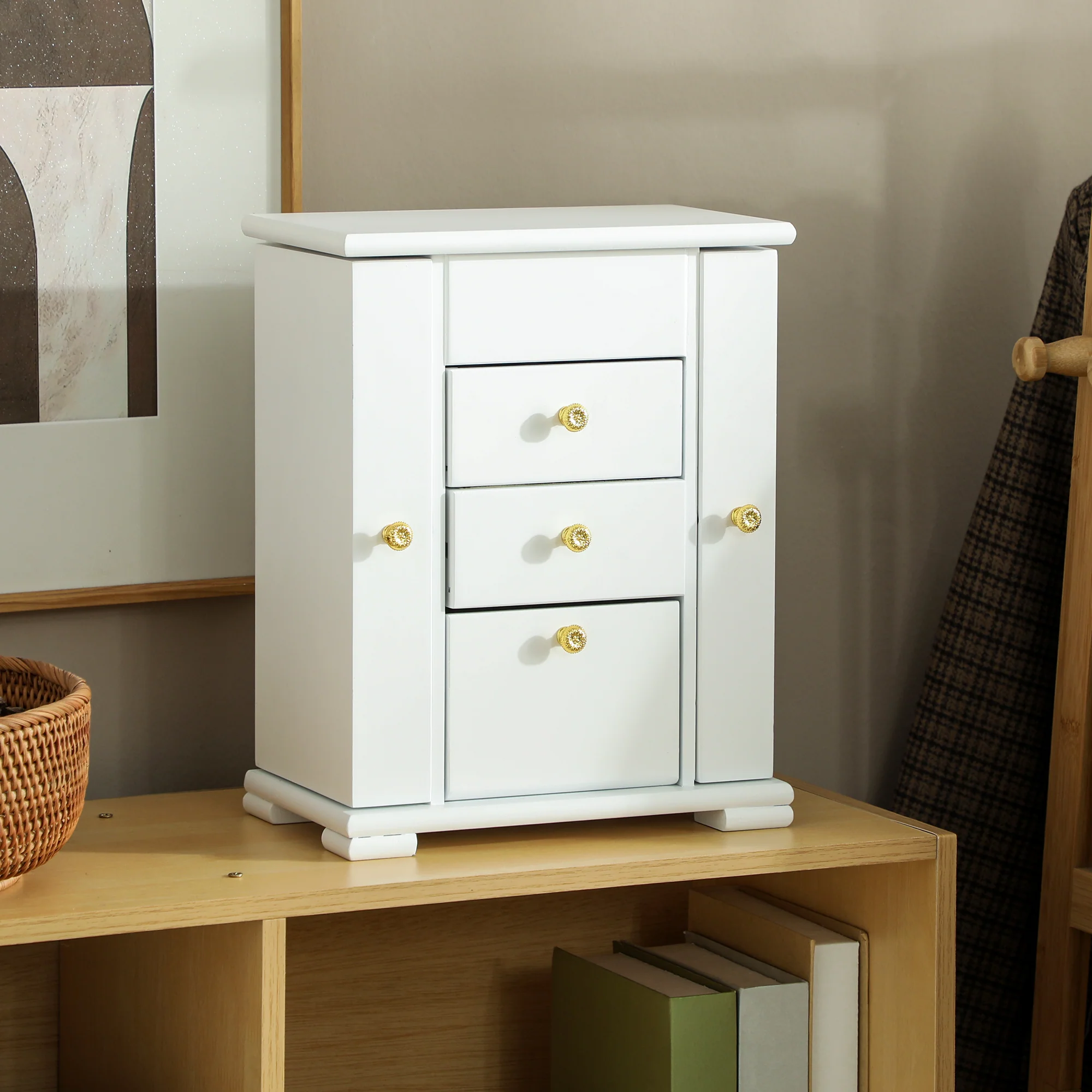 HOMCOM 4-Tier Large Jewellery Box with Mirror and 2 Drawers, White - Image 2