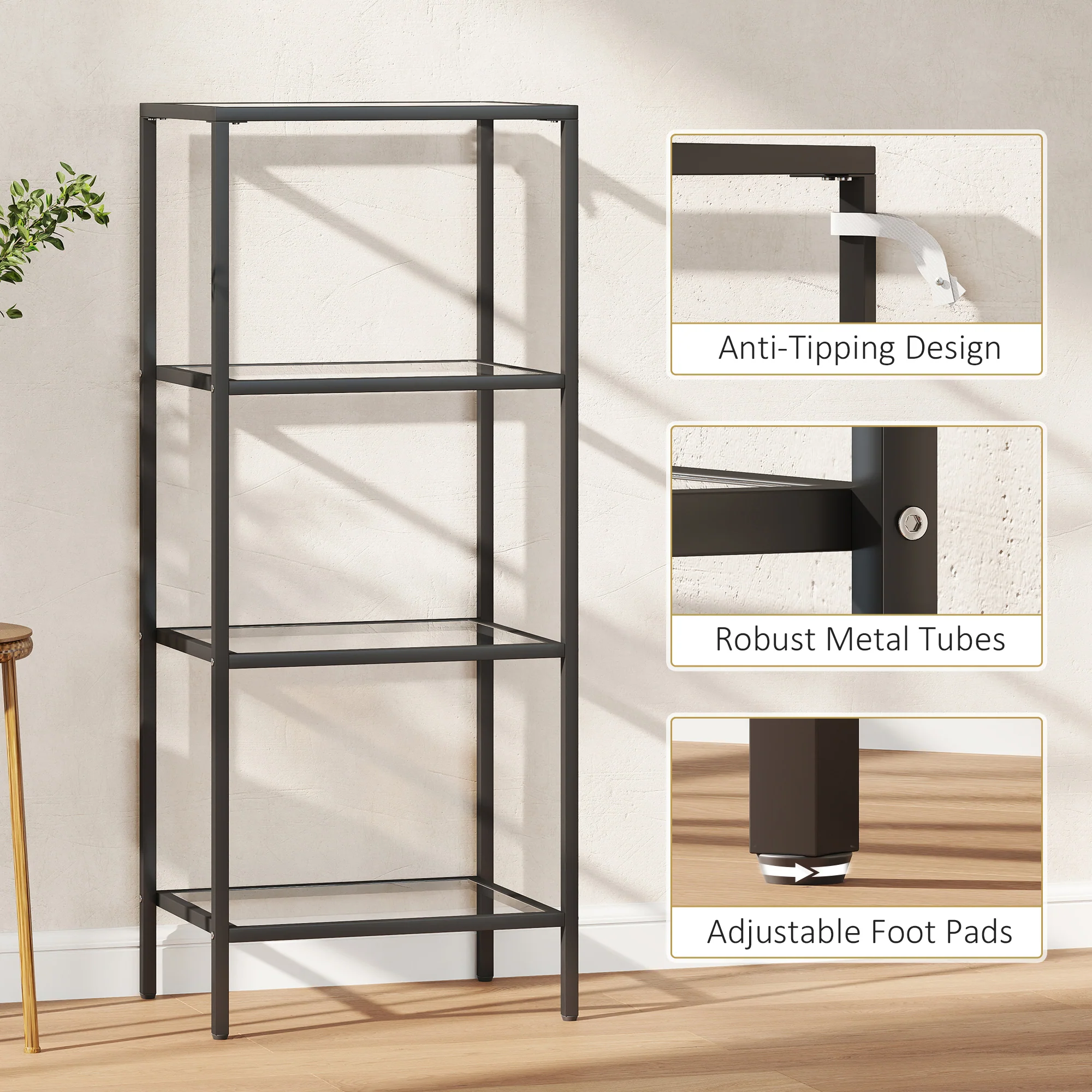 HOMCOM 4-Tier Shelving Unit Modern Glass Shelf Bookshelf For Home - Image 6