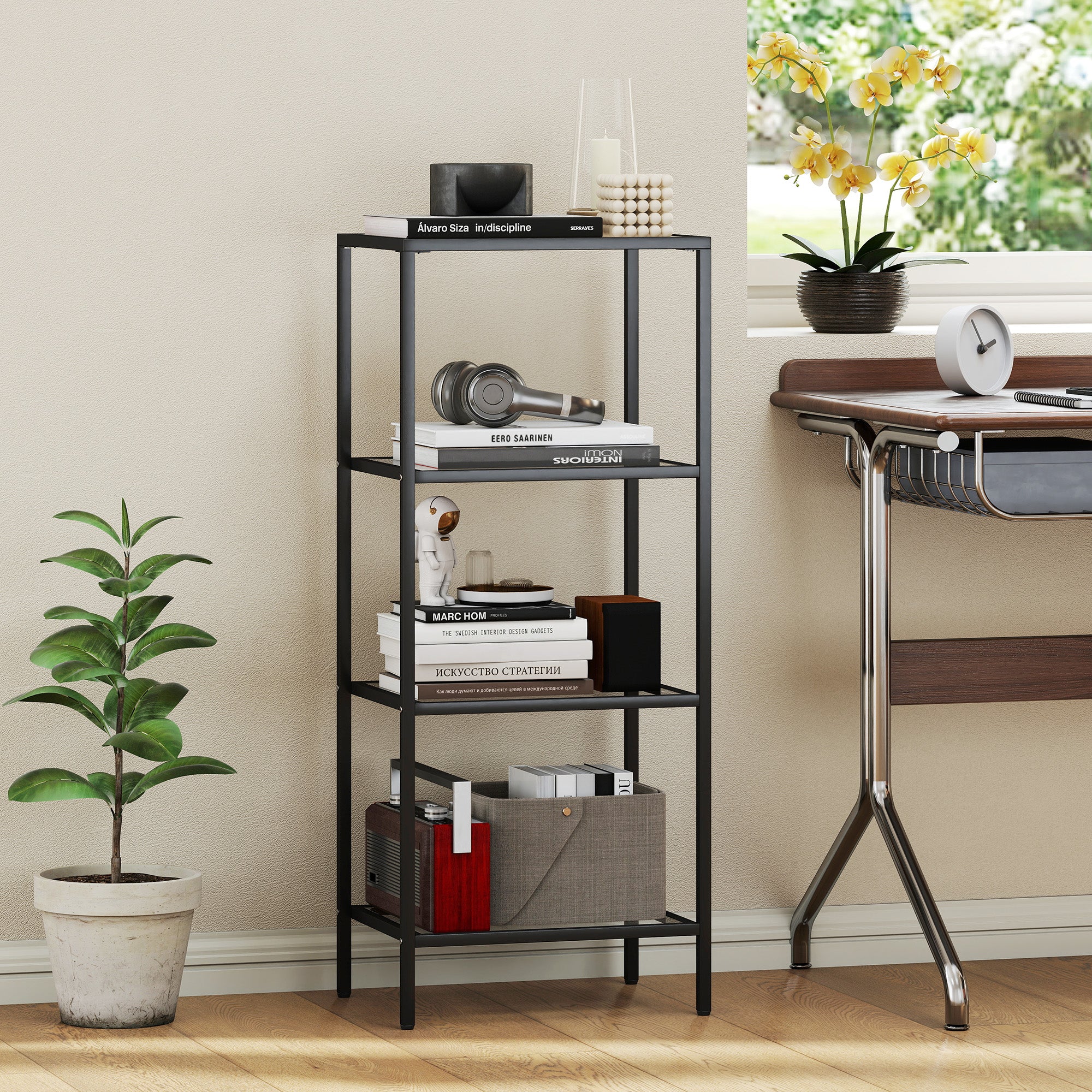 HOMCOM 4-Tier Shelving Unit Modern Glass Shelf Bookshelf For Home - Image 7