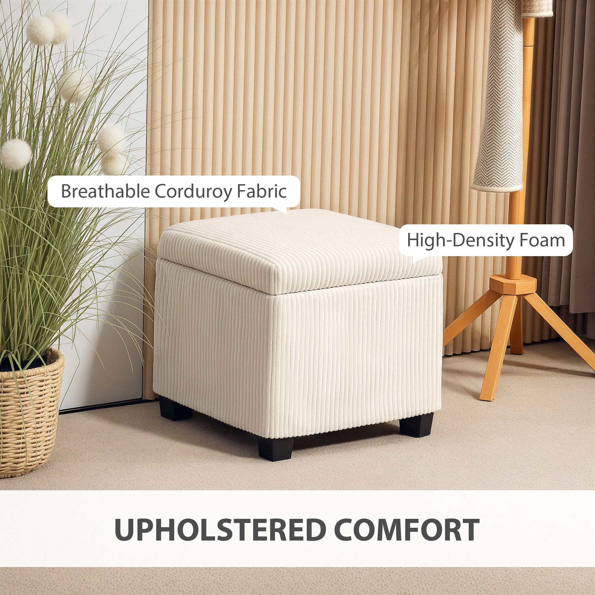 HOMCOM 40 cm Ottoman Storage Box with Removable Lid, Foot Rest - Image 3