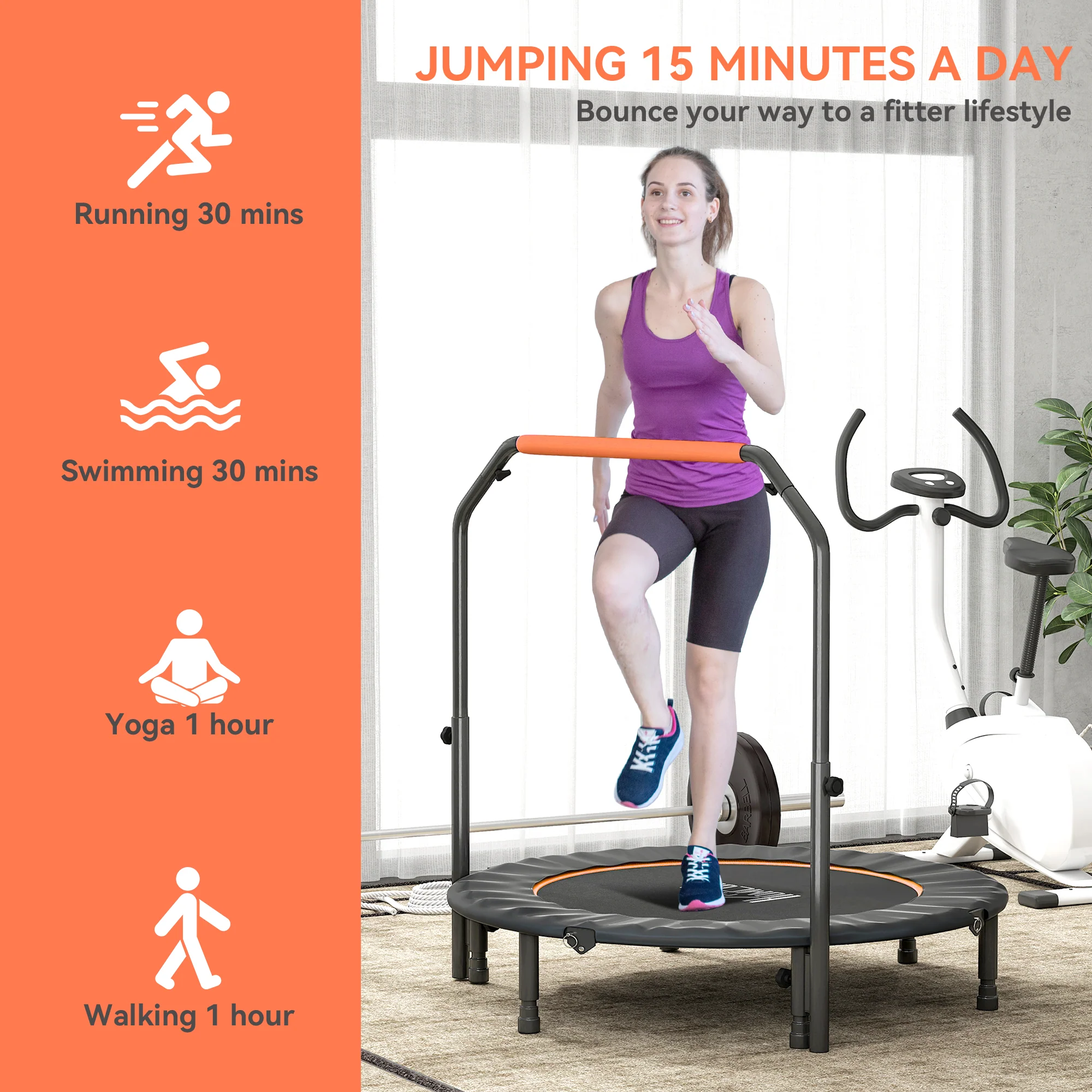 HOMCOM 40" Foldable Mini Fitness Trampoline W/ Foam Handle 122 CM - Image 7