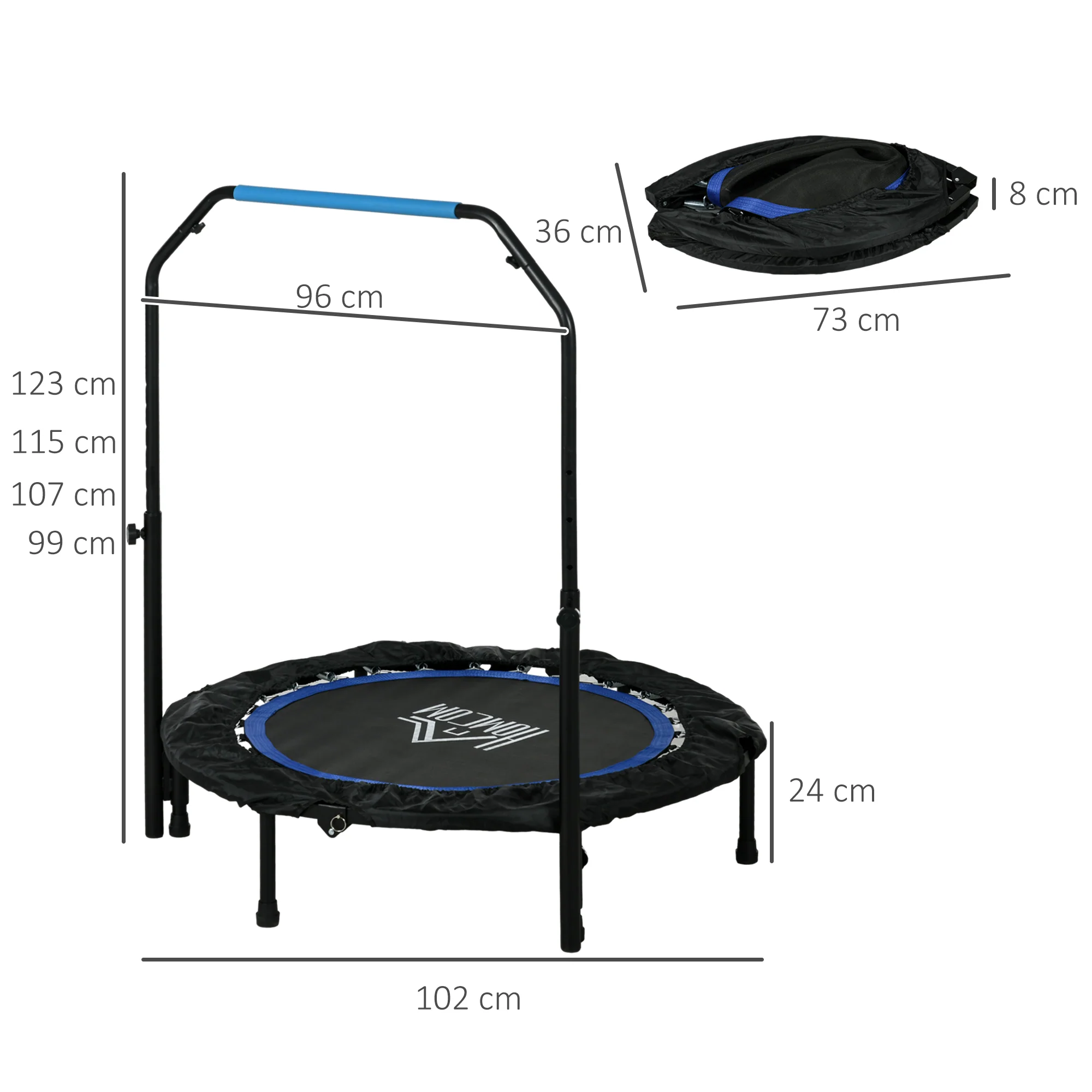 HOMCOM 40 Inch Foldable Mini Fitness Trampoline W/ Foam Handle, Blue - Image 5