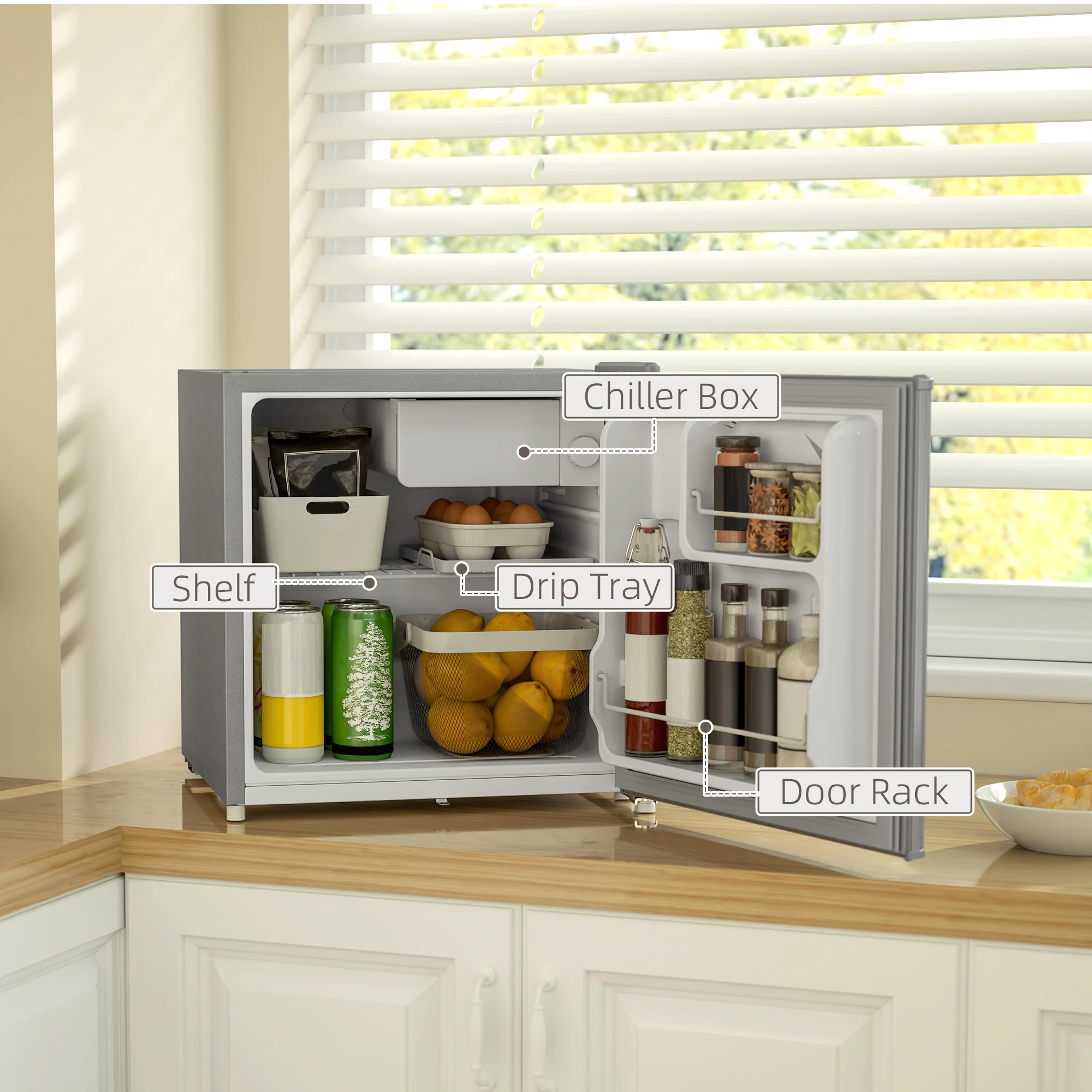 HOMCOM 46L Counter Top Fridge Mini Fridge With Lock Chiller Box - Image 22