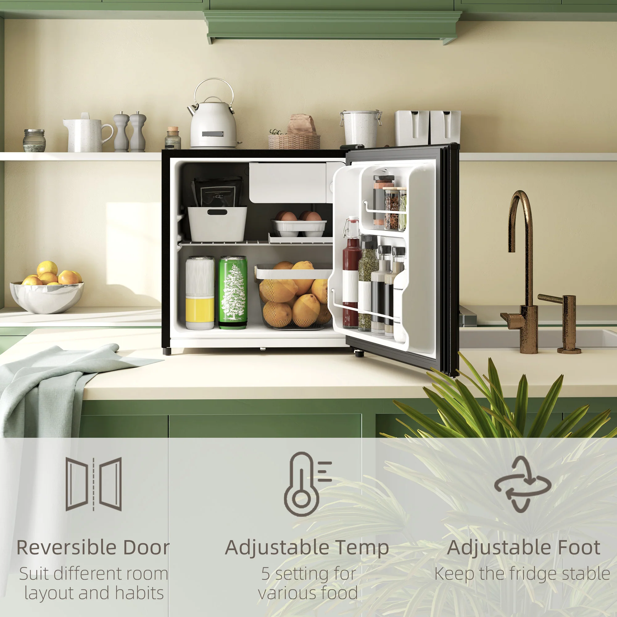 HOMCOM 46L Counter Top Fridge Mini Fridge With Lock Chiller Box - Image 6