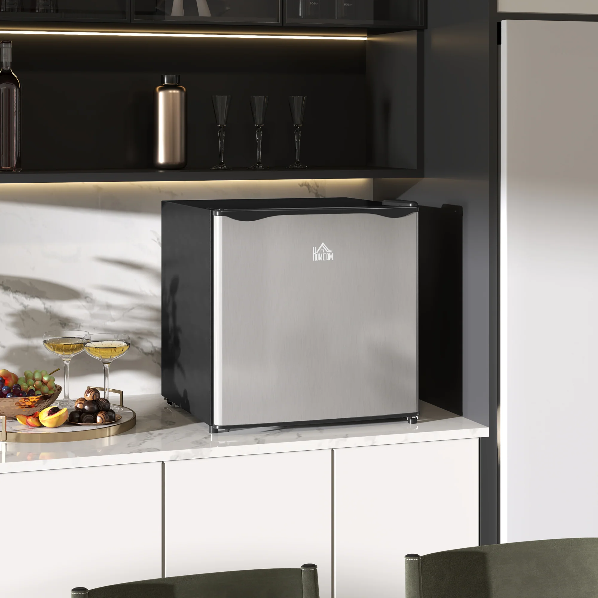 HOMCOM 46L Counter Top Fridge With Chiller Box Mini Fridge For Bedrooms Silver - Image 2
