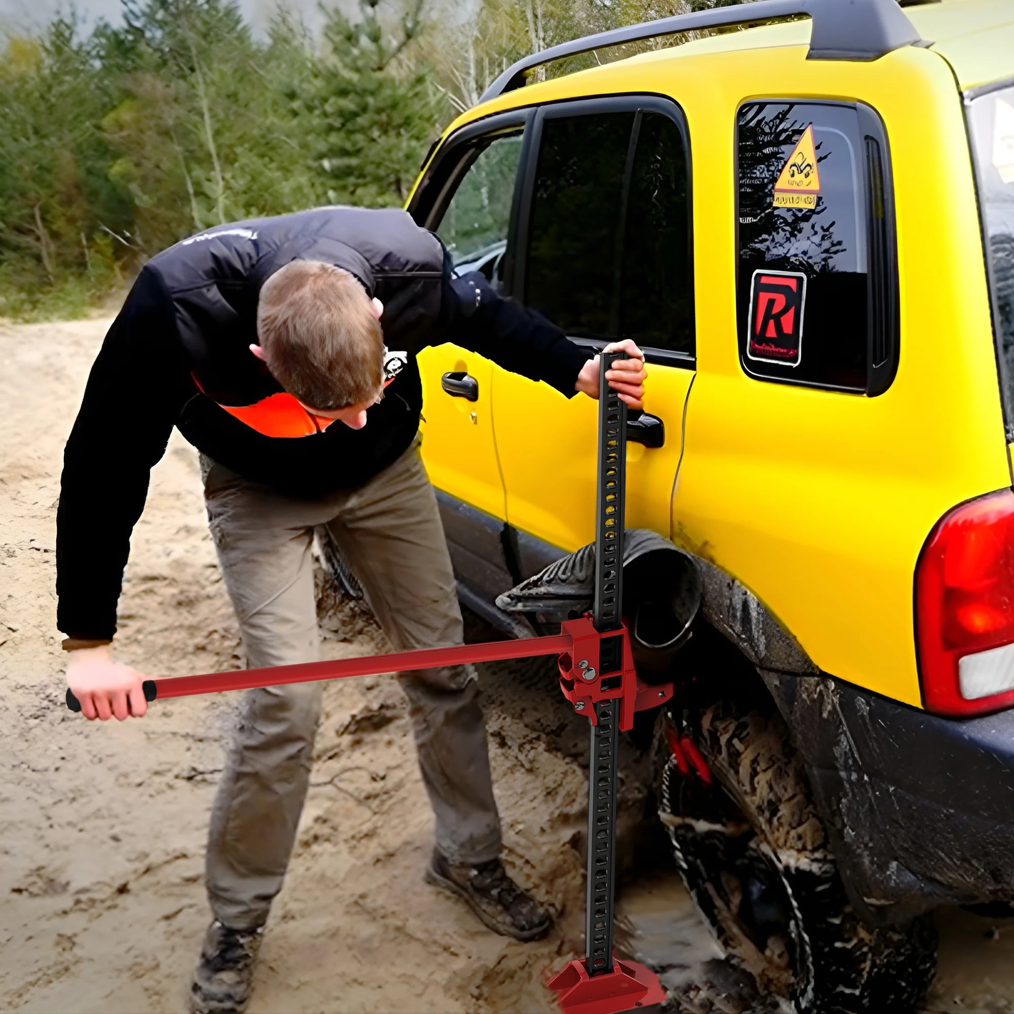 HOMCOM 48 Inch 3 Tonne High Lift Farm Jack For 4x4 Tractors Trucks, Red - Image 2