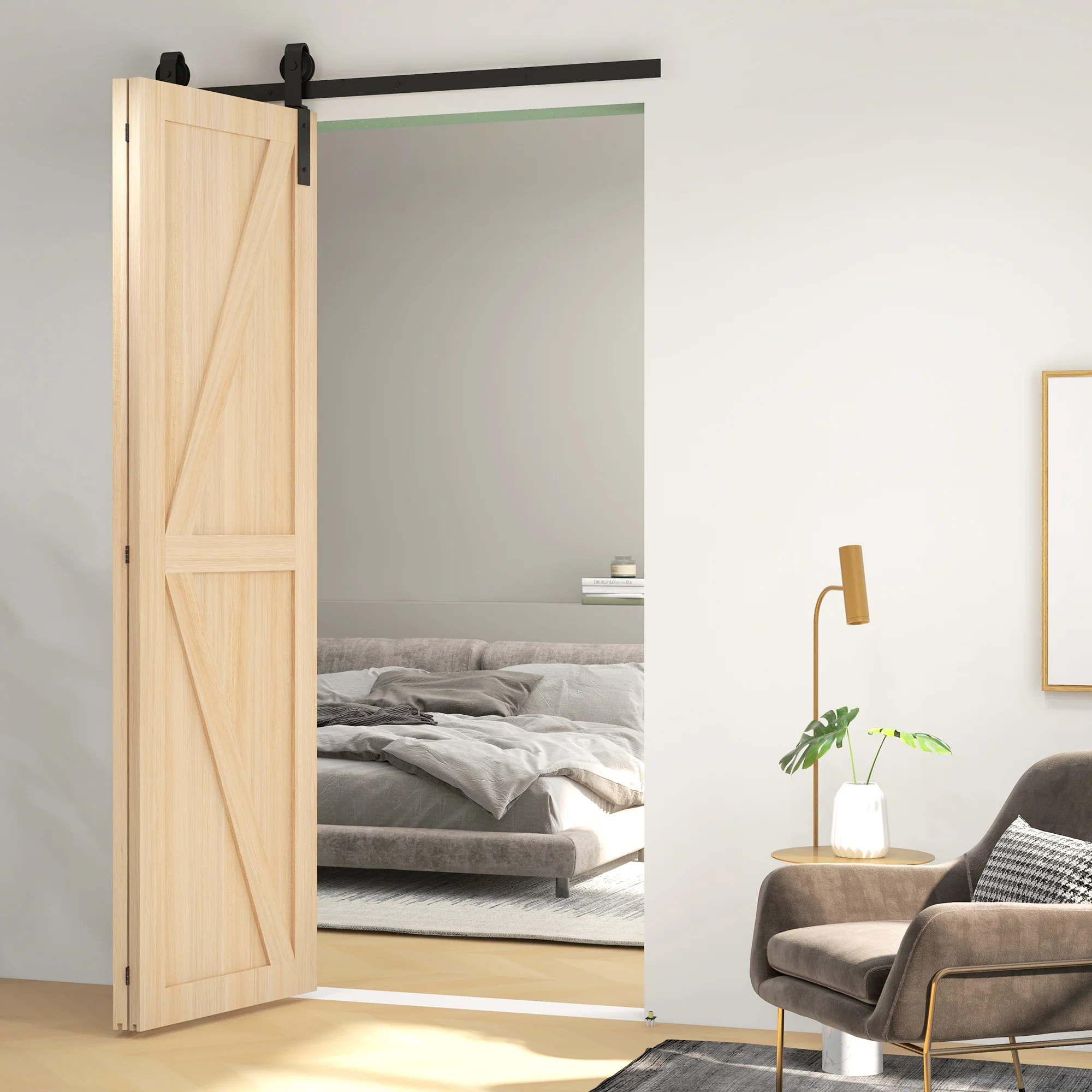 HOMCOM 4FT/122CM Bi-Folding Sliding Barn Door Hardware Kit Sliding Door Kit - Image 6