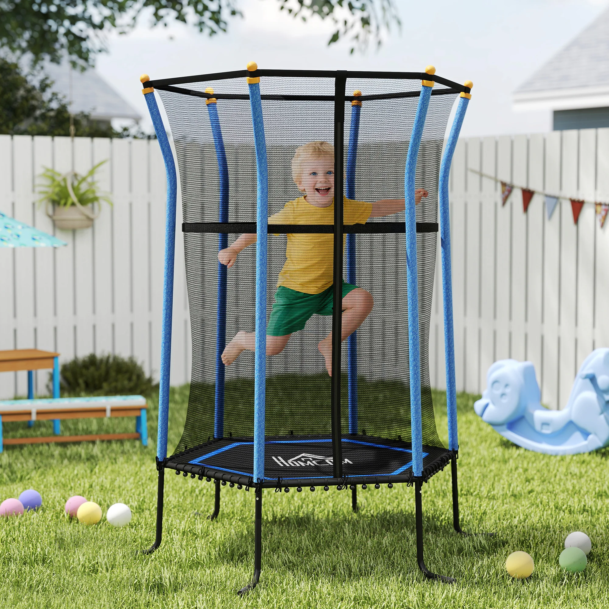 HOMCOM 5.4FT Kids Trampoline With Enclosure Indoor Outdoor, Pink - Image 11