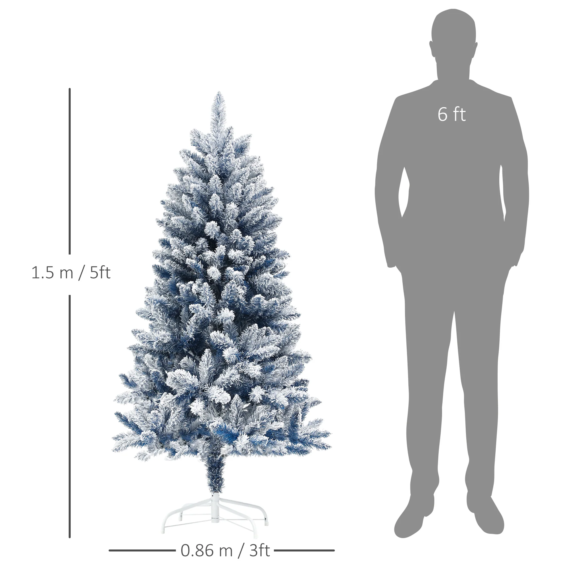 HOMCOM 5 Foot Artificial Blue Snow Flocked Christmas Tree With Hinged Branches - Image 5