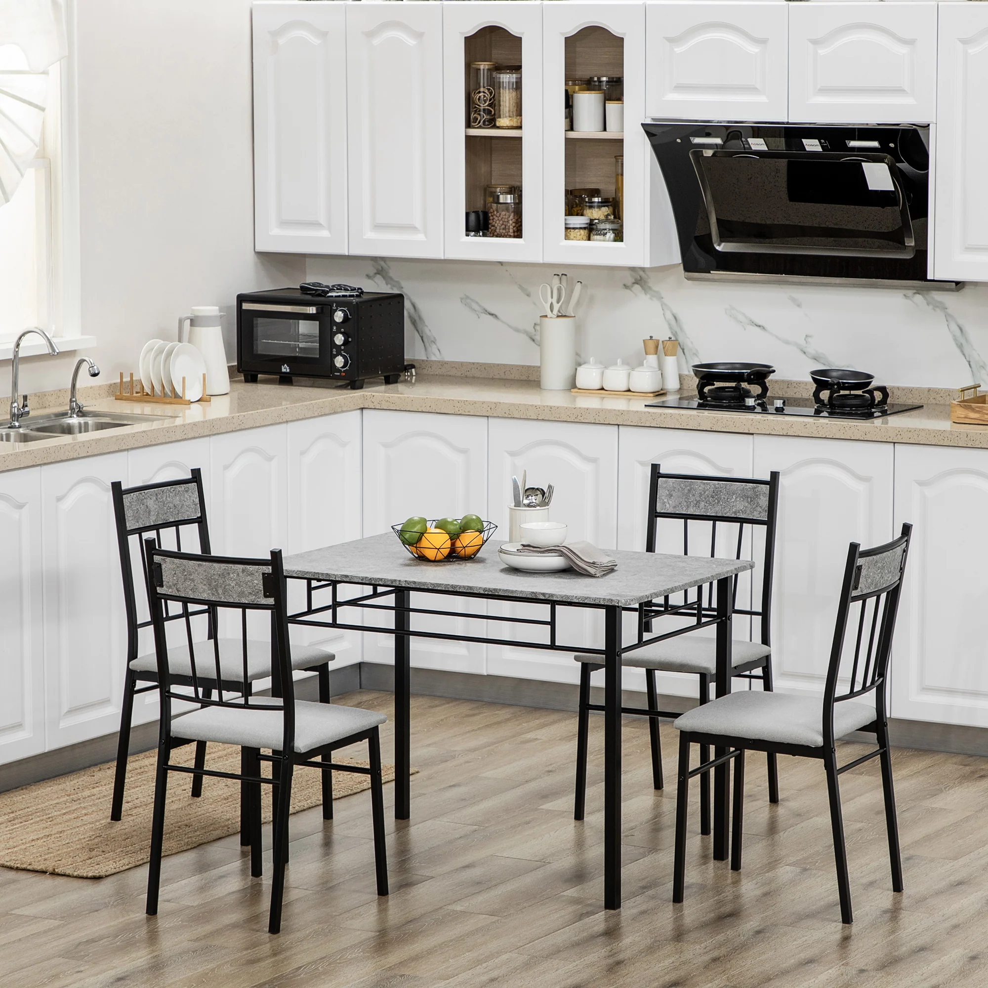 HOMCOM 5 Pieces Dining Room Sets, Kitchen Table And Chairs Set 4 With Marble Top - Image 3