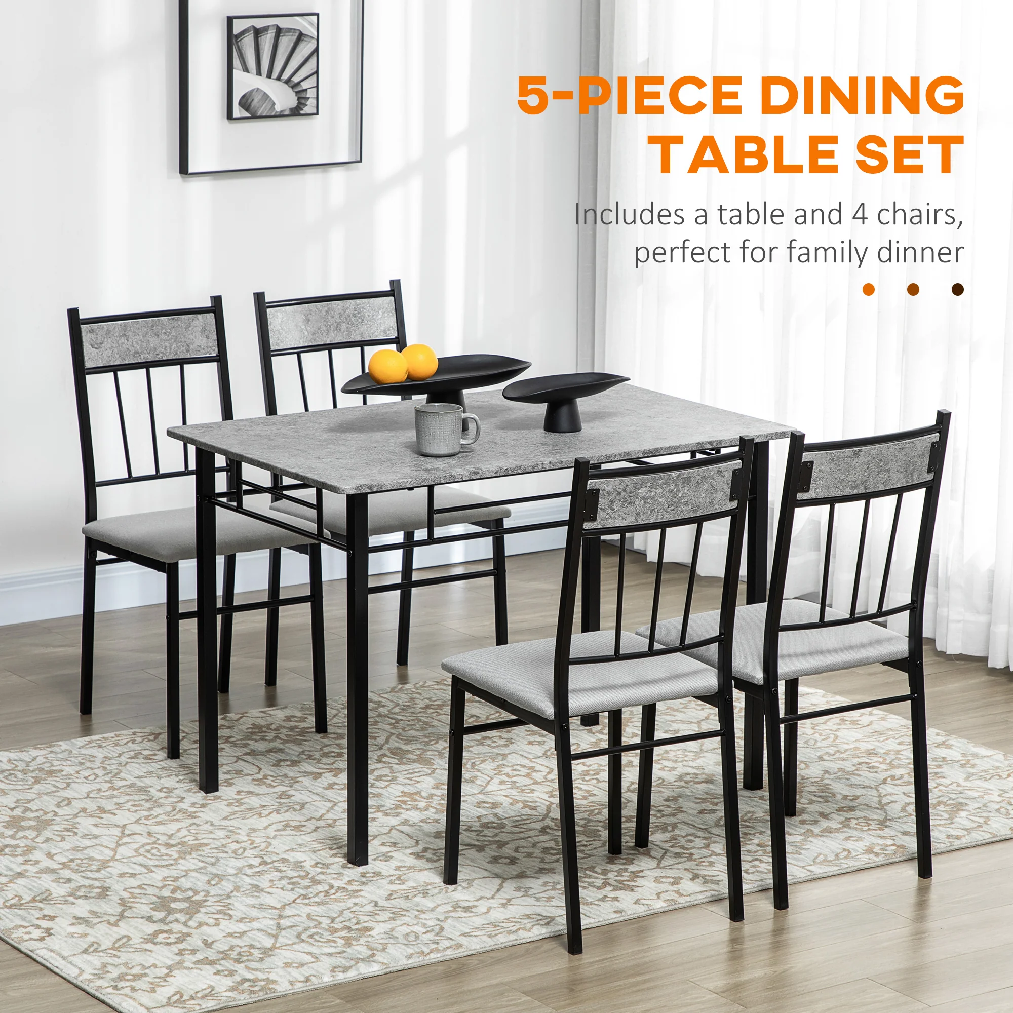 HOMCOM 5 Pieces Dining Room Sets, Kitchen Table And Chairs Set 4 With Marble Top - Image 4