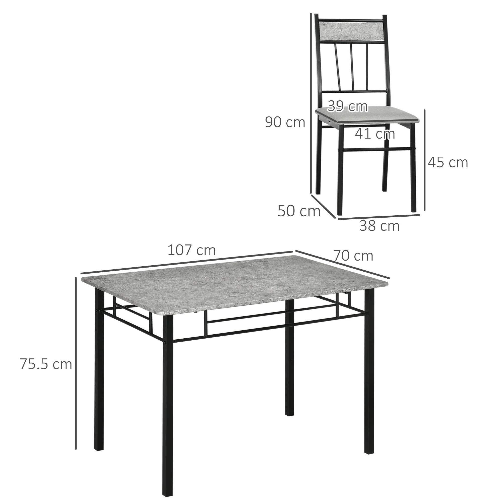 HOMCOM 5 Pieces Dining Room Sets, Kitchen Table And Chairs Set 4 With Marble Top - Image 6