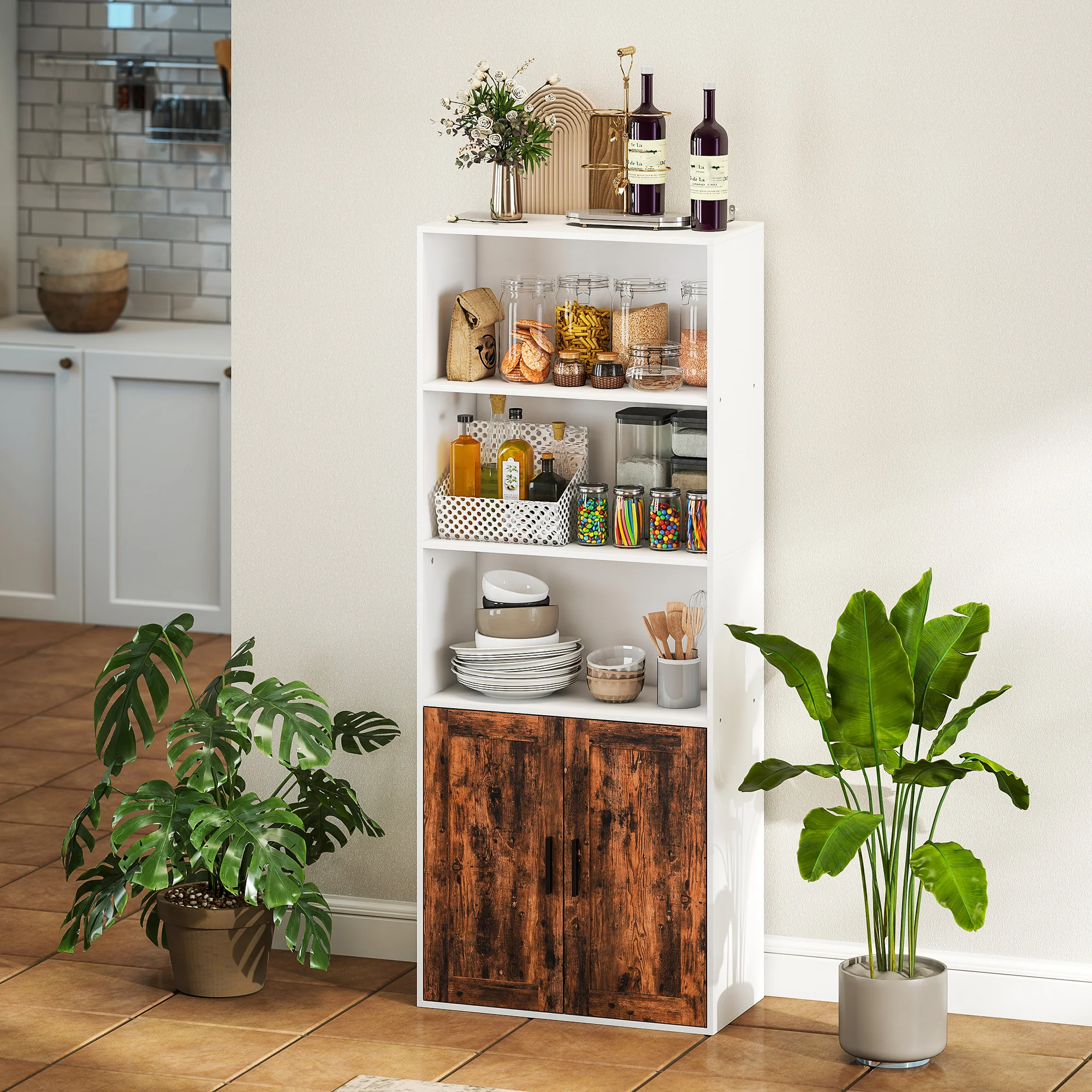 HOMCOM 5-Tier Bookcase, Tall Bookshelf With Adjustable Shelf, Rustic Brown - Image 9