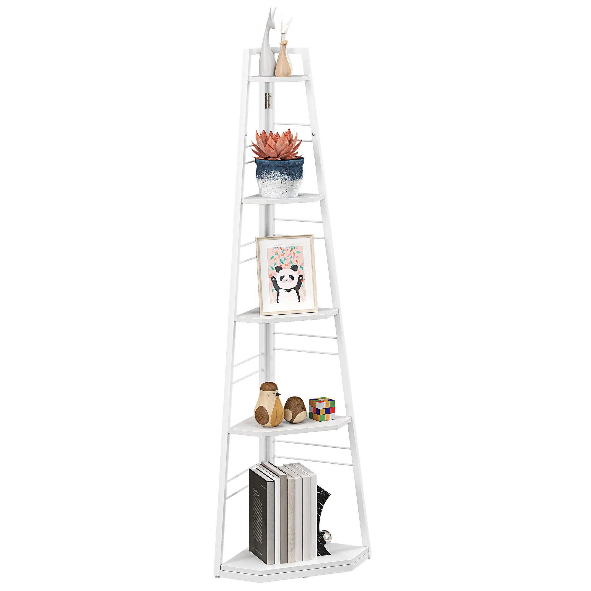 HOMCOM 5-Tier Corner Shelf, Shelving Unit With Adjustable Feet - Image 10