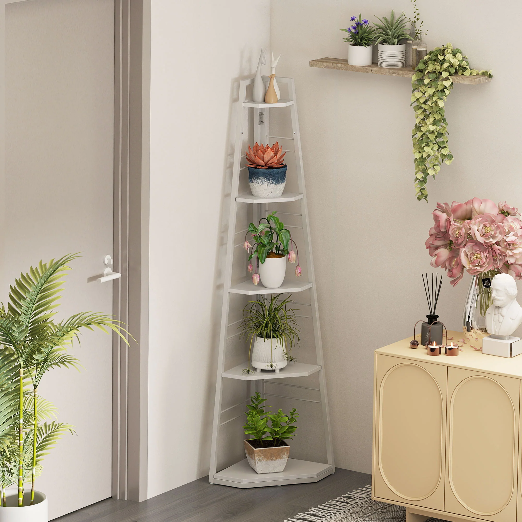 HOMCOM 5-Tier Corner Shelf, Shelving Unit With Adjustable Feet - Image 11