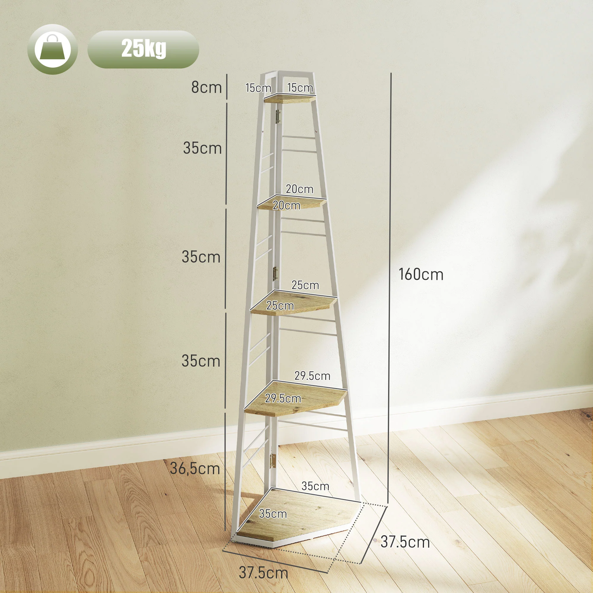 HOMCOM 5-Tier Corner Shelf, Shelving Unit With Adjustable Feet - Image 5