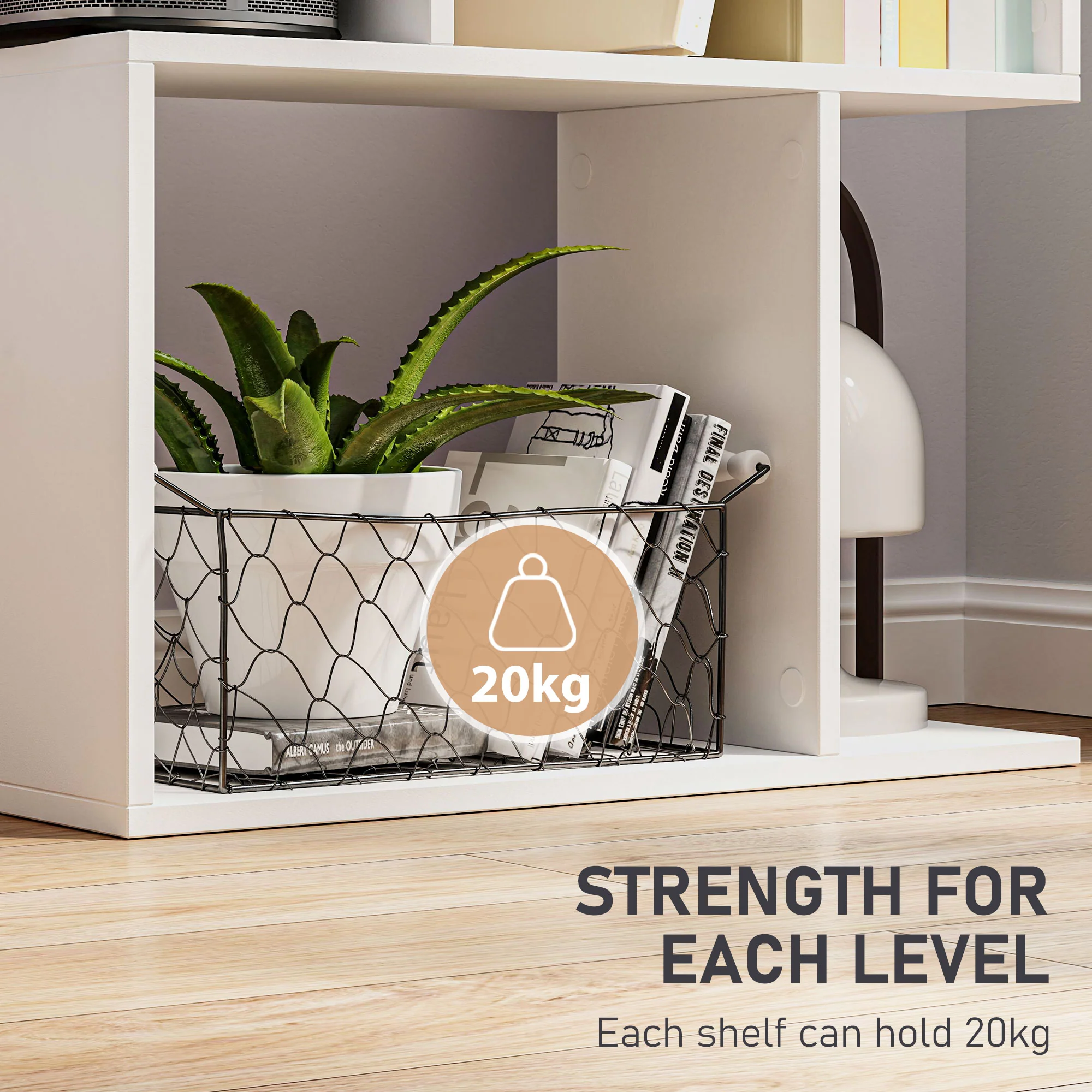 HOMCOM 5-tier Display Shelving Storage Bookcase S Shape Bookshelf, White - Image 4