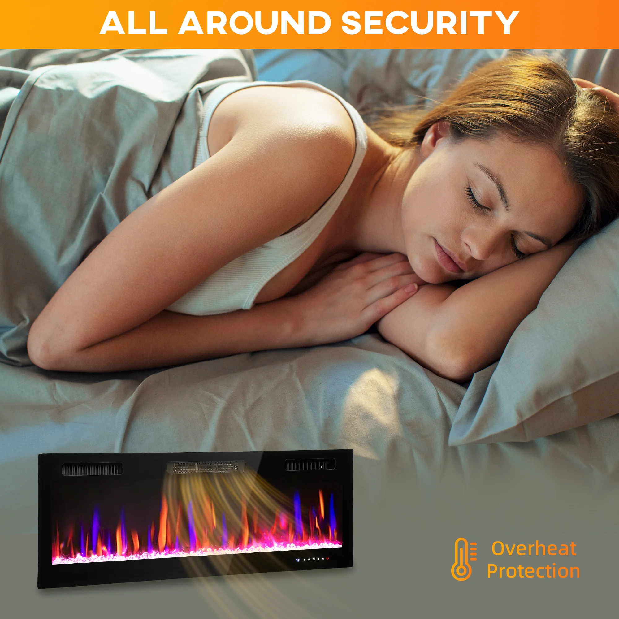 HOMCOM 50" Wall Electric Fireplace, Slim Electric Fire, 1800W, Black - Image 8