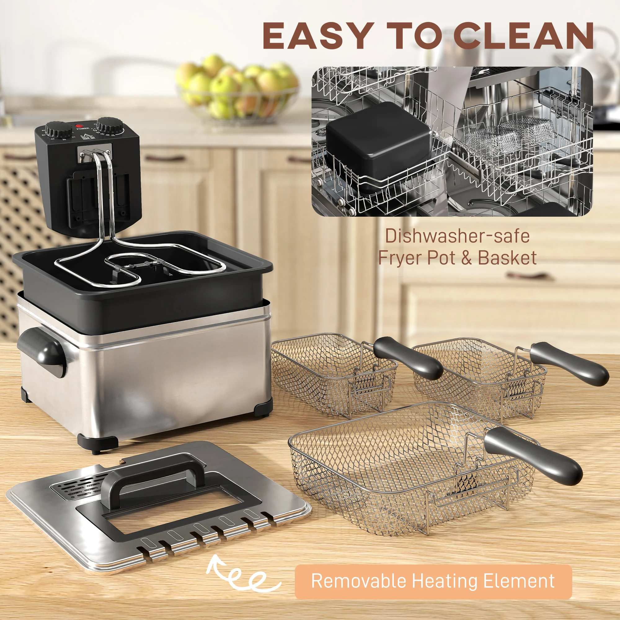 HOMCOM 5L Deep Fryer with Removable Oil Basket and Viewing Window, 2000W - Image 7