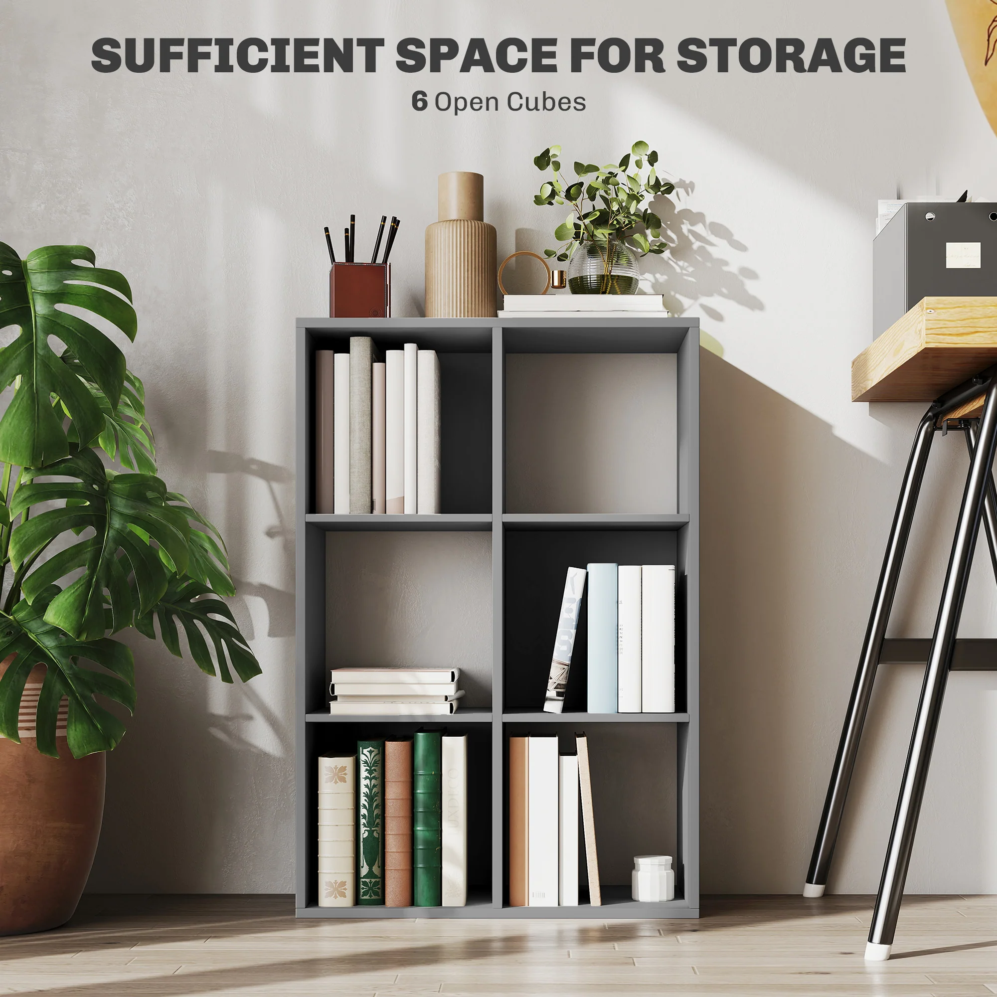 HOMCOM 6-Cube Bookshelf, Display Shelving Unit For Home Office - Image 21