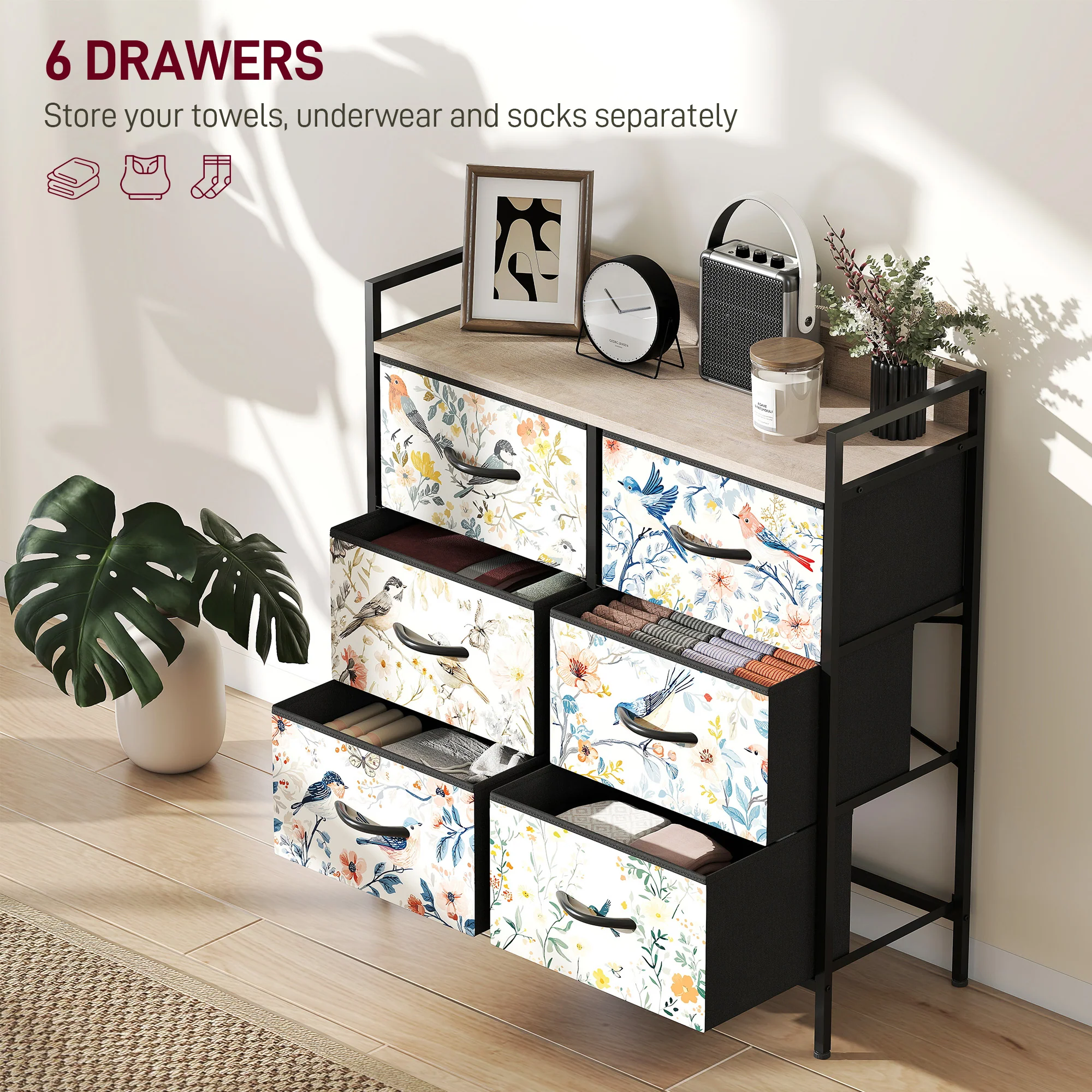 HOMCOM 6-Drawer Chest Of Drawers, Fabric Dresser With Open Shelf - Image 12