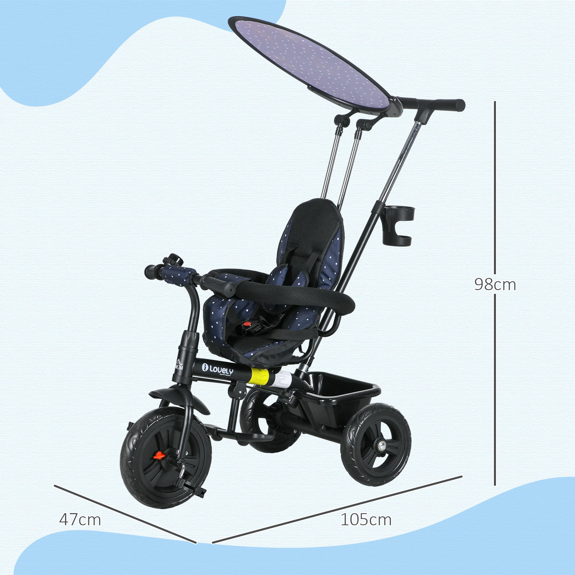 HOMCOM 6 In 1 White Kids Tricycle W/ Removable Handle For 1.5+ Year - Image 23
