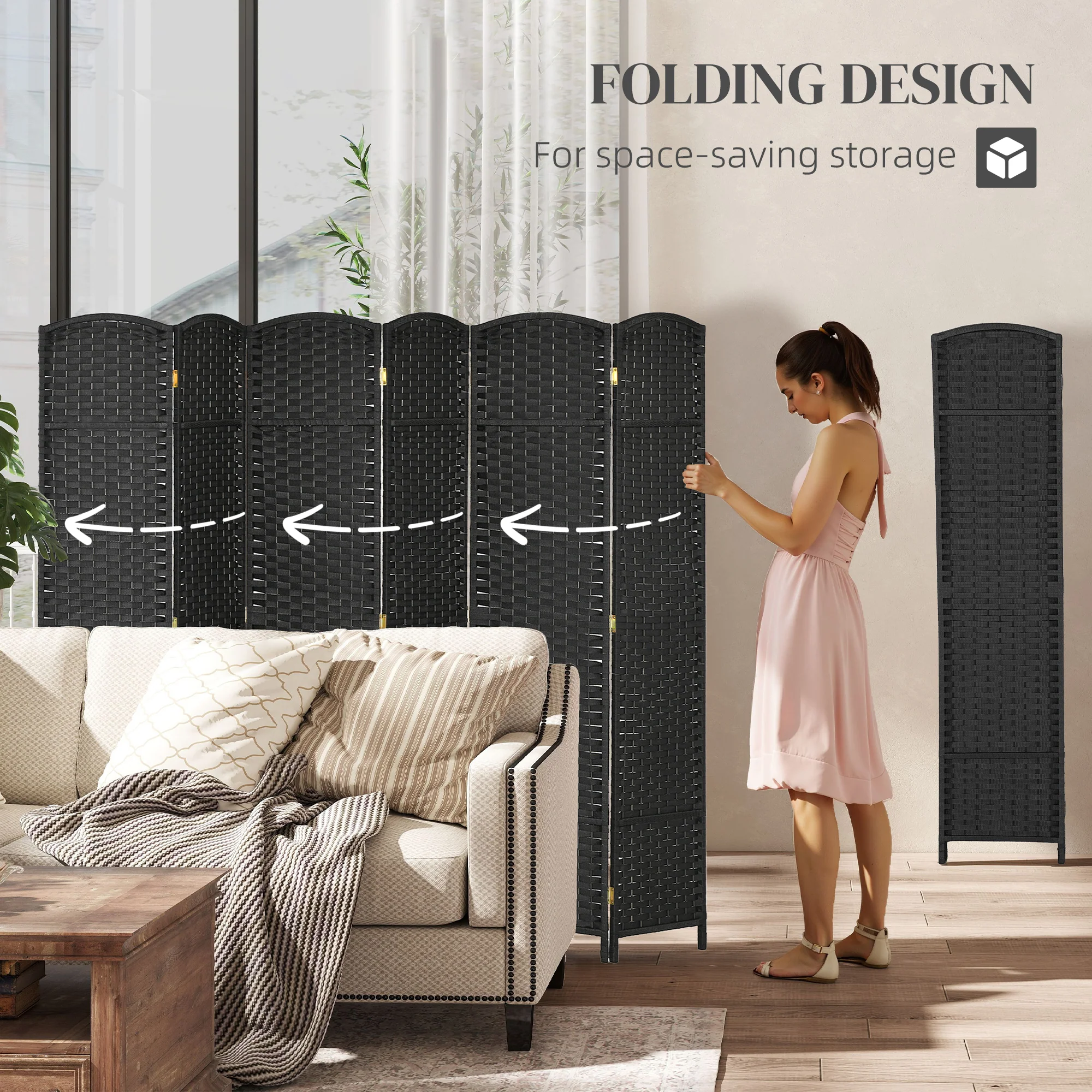 HOMCOM 6 Panel Folding Room Divider, Privacy Screen, 240 x 170cm, Black - Image 4