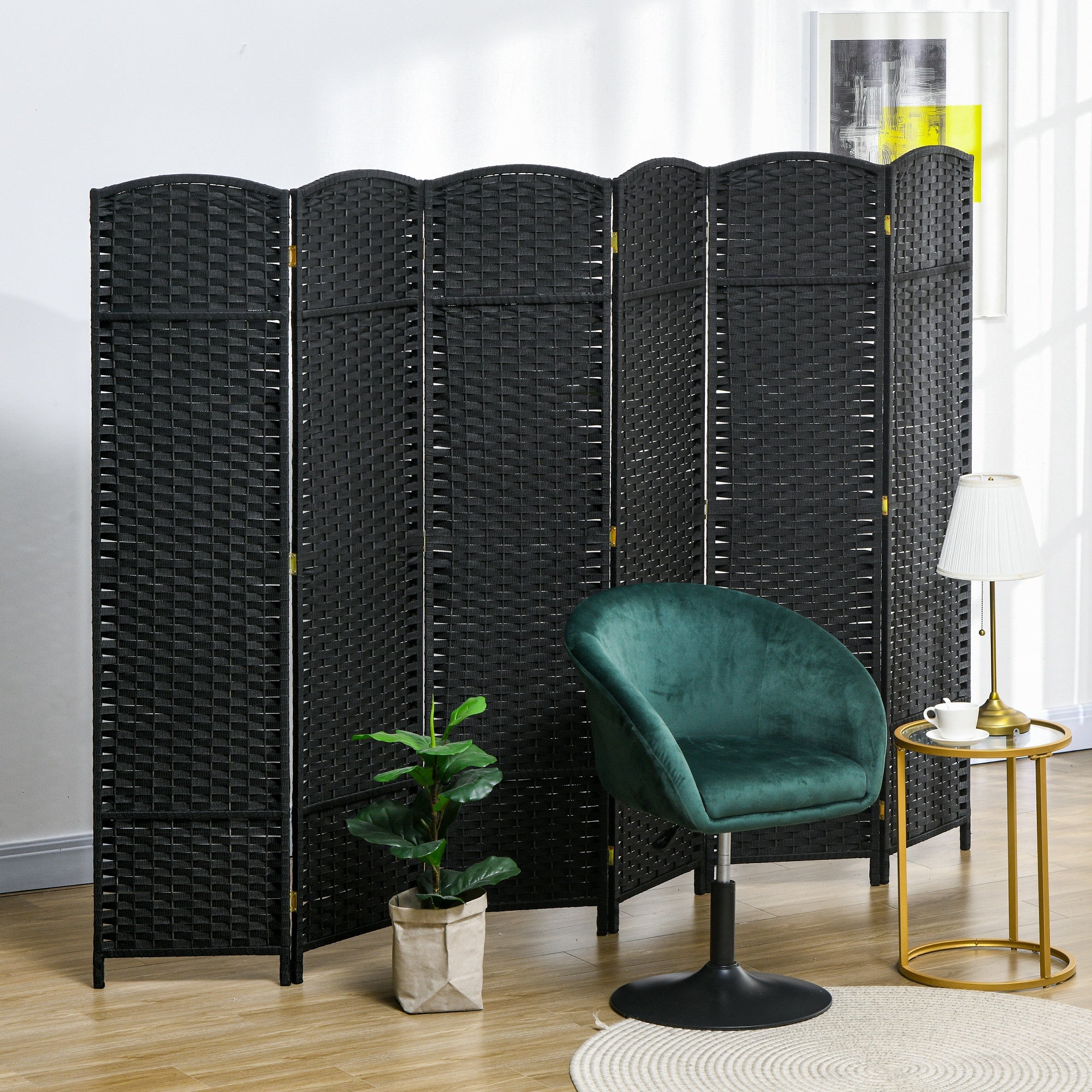 HOMCOM 6 Panel Folding Room Divider, Privacy Screen, 240 x 170cm, Black - Image 9
