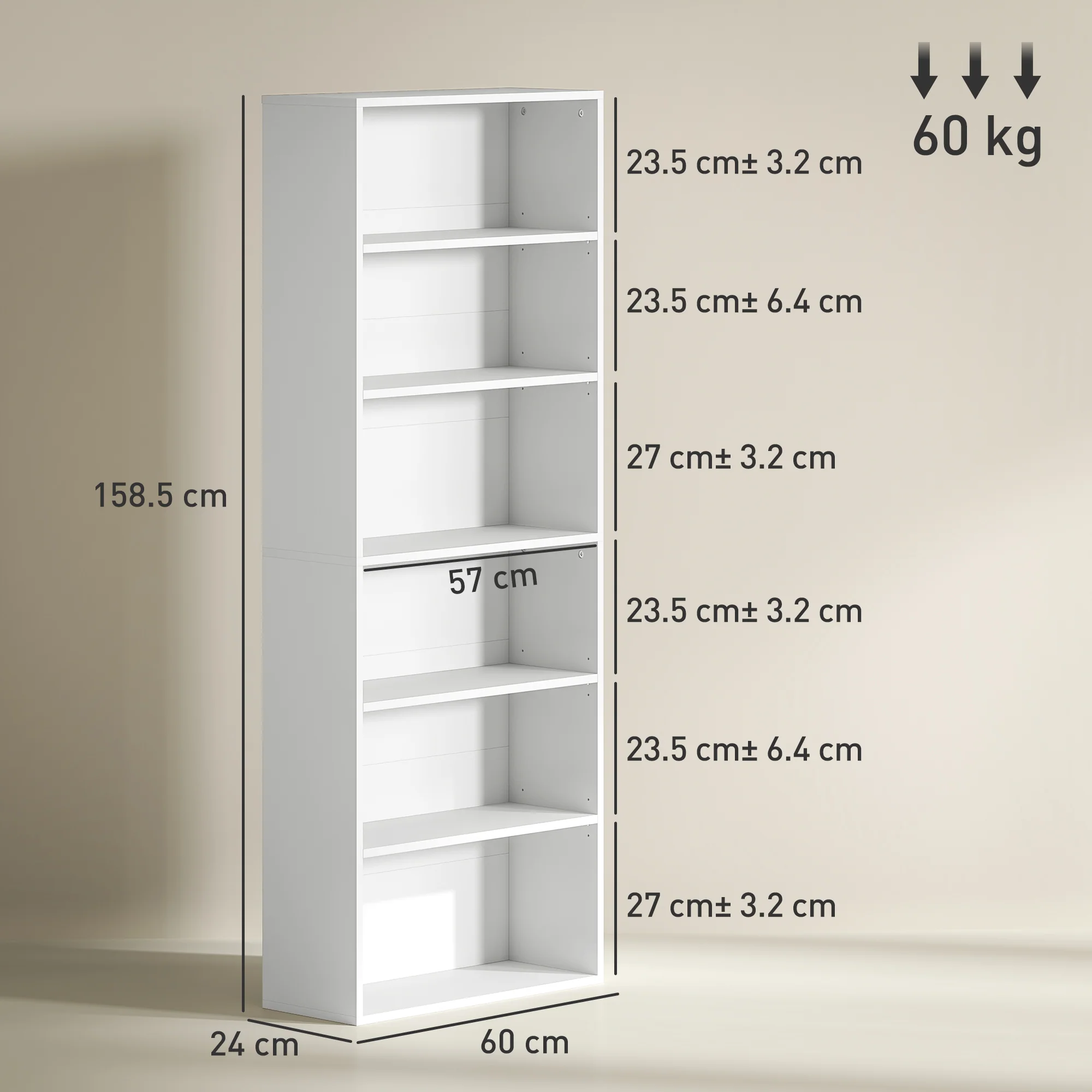 HOMCOM 6 Tier Bookshelf, Freestanding Bookcase With Adjustable Shelves - Image 14