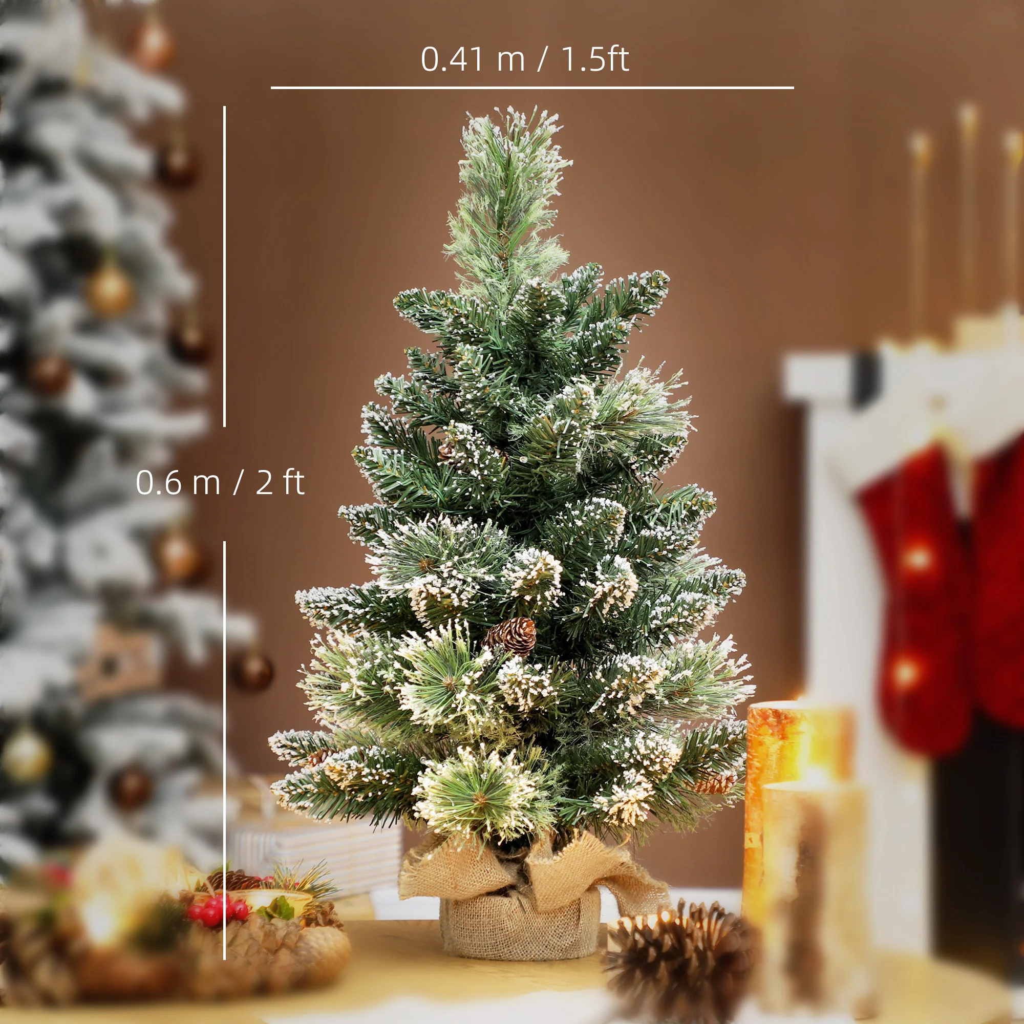 HOMCOM 60 cm Prelit Mini Tabletop Christmas Tree, Snow Flocked Xmas Tree - Image 3