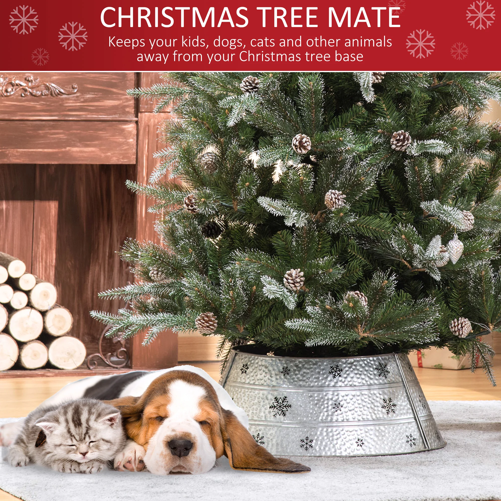 HOMCOM 66cm Christmas Tree Collar with Hollow Snowflake Patterns Silver - Image 4