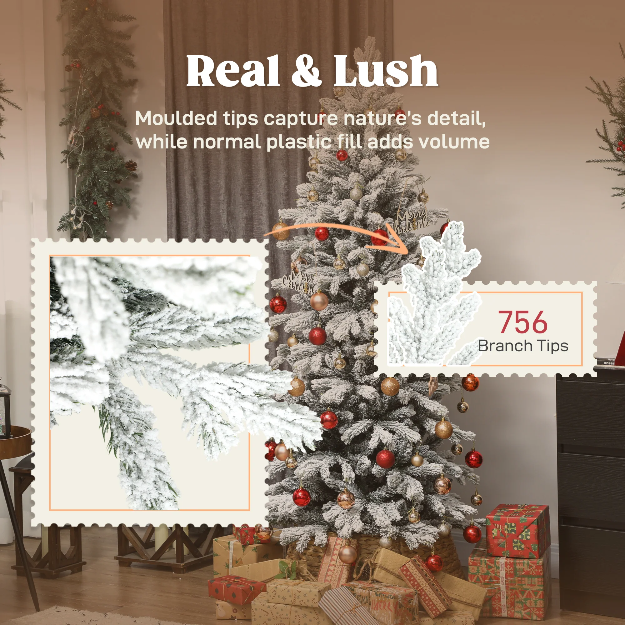 HOMCOM 6ft Pencil Christmas Tree With Snow, Realistic Tips, Easy Assembly - Image 5
