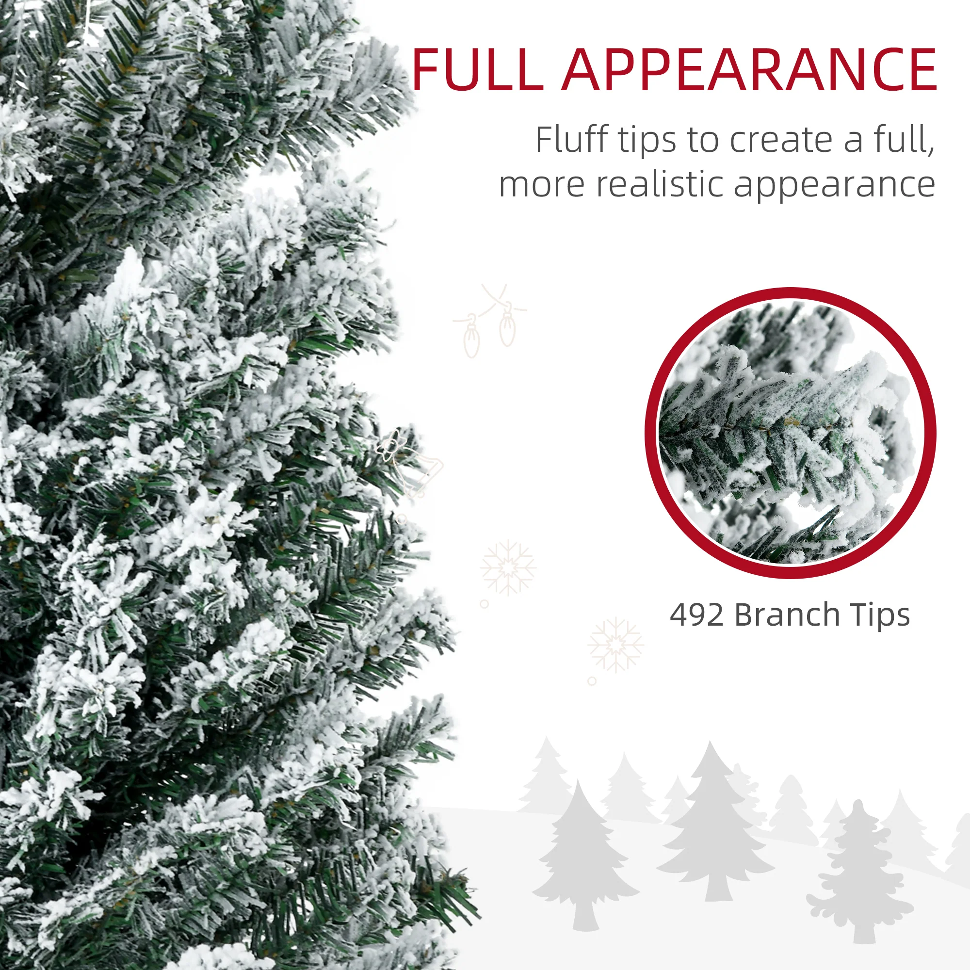 HOMCOM 6ft Pre Lit Artificial Christmas Tree Holiday Décor with 160 Colourful LED Lights and 492 Snow Flocked Tips, Pine Cone, Berry, Ball Tree Decoration - Image 6
