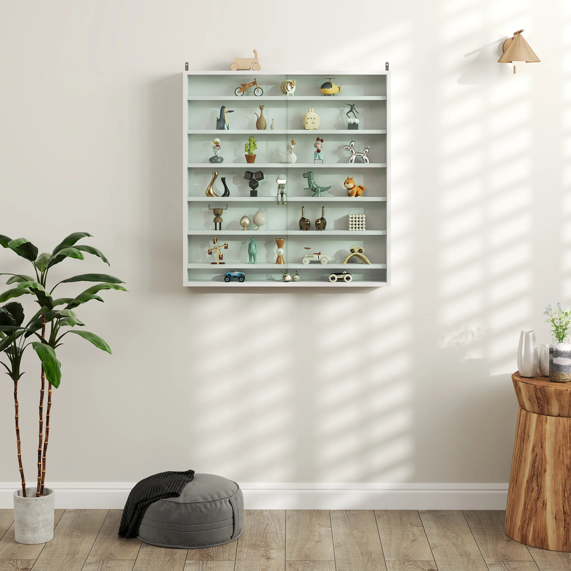 HOMCOM 7-Tier Wall Display Cabinet w/ Shelves Glass Doors - Image 18