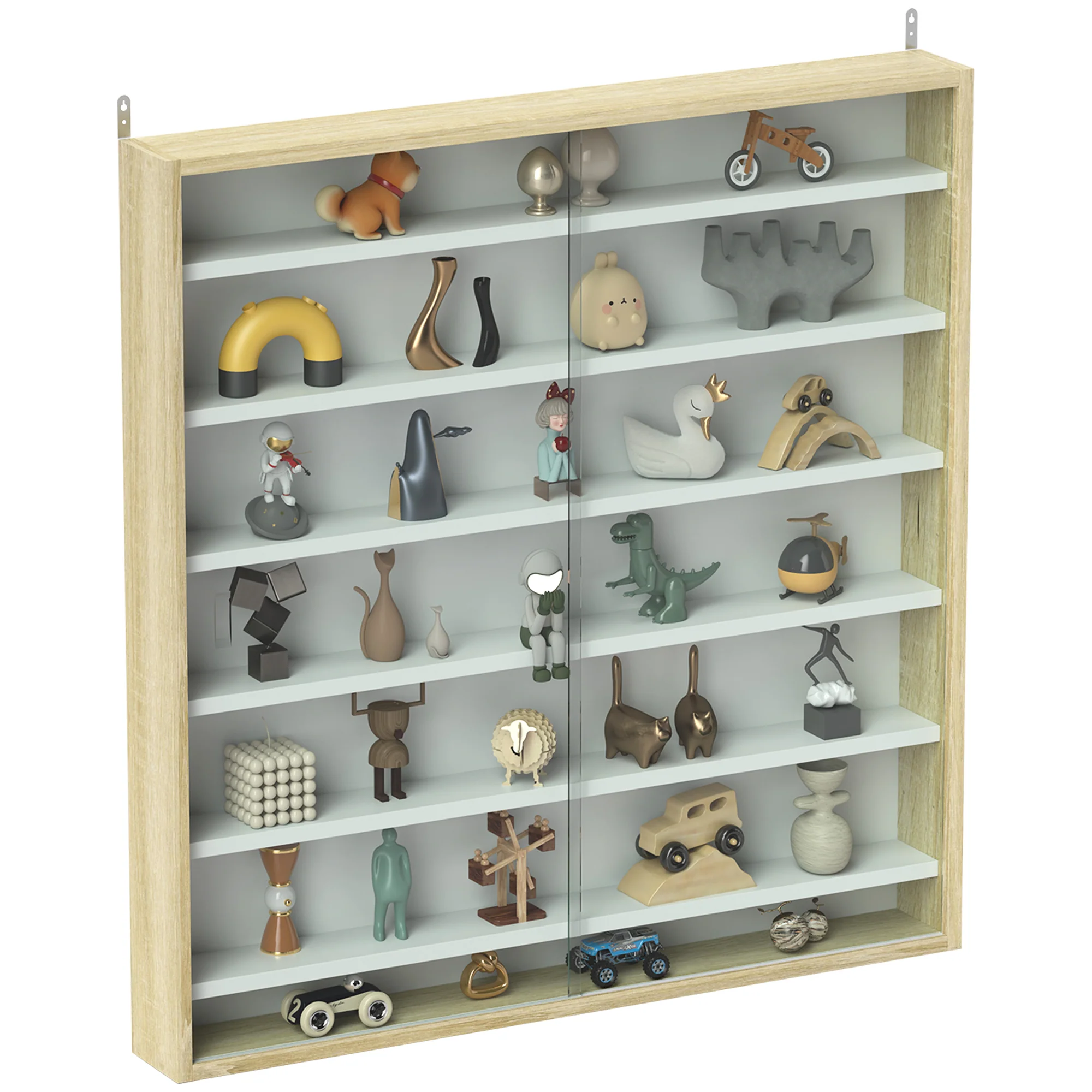 HOMCOM 7-Tier Wall Display Cabinet w/ Shelves Glass Doors - Image 19